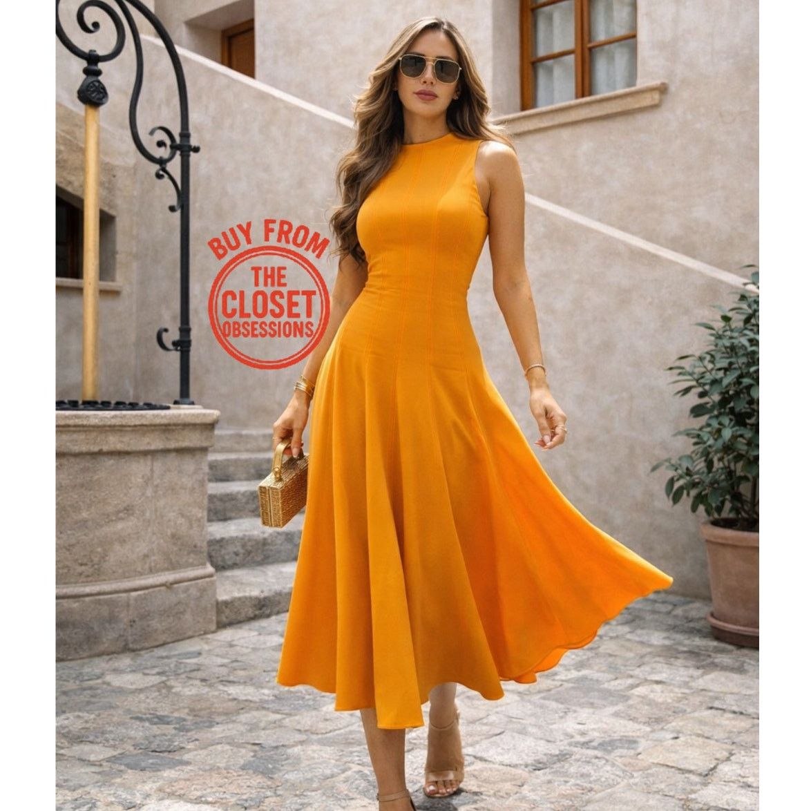 Zara ZARA Orange A-Line Midi Dress NWT Size M / US 6-8 / IT 42-44 - 8 Thumbnail