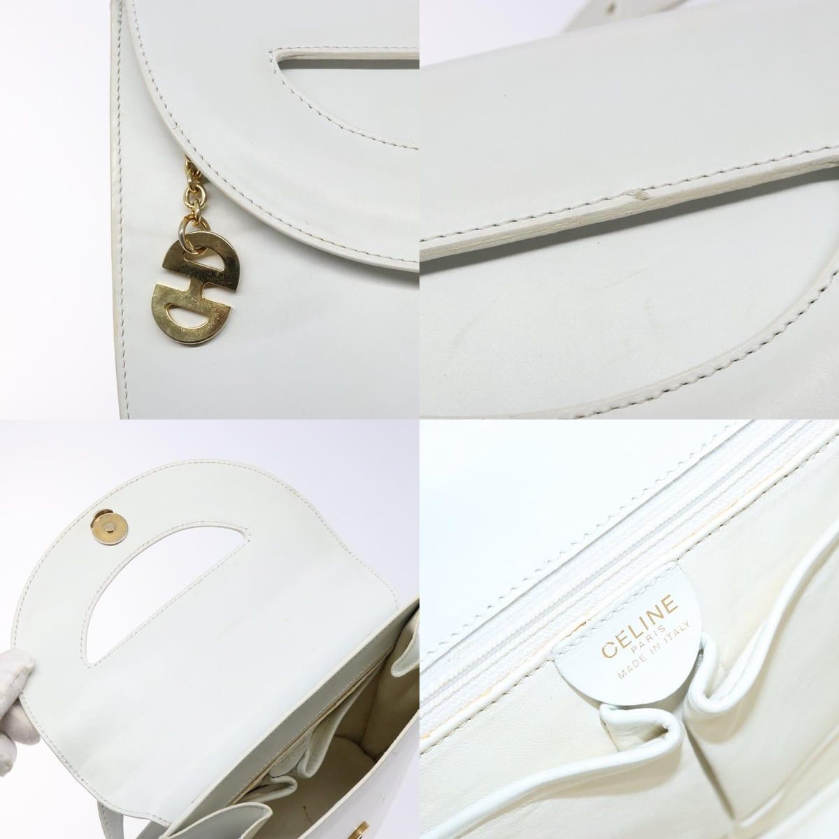Celine CELINE Shoulder Bag Leather Gold White Size ONE SIZE - 11 Thumbnail