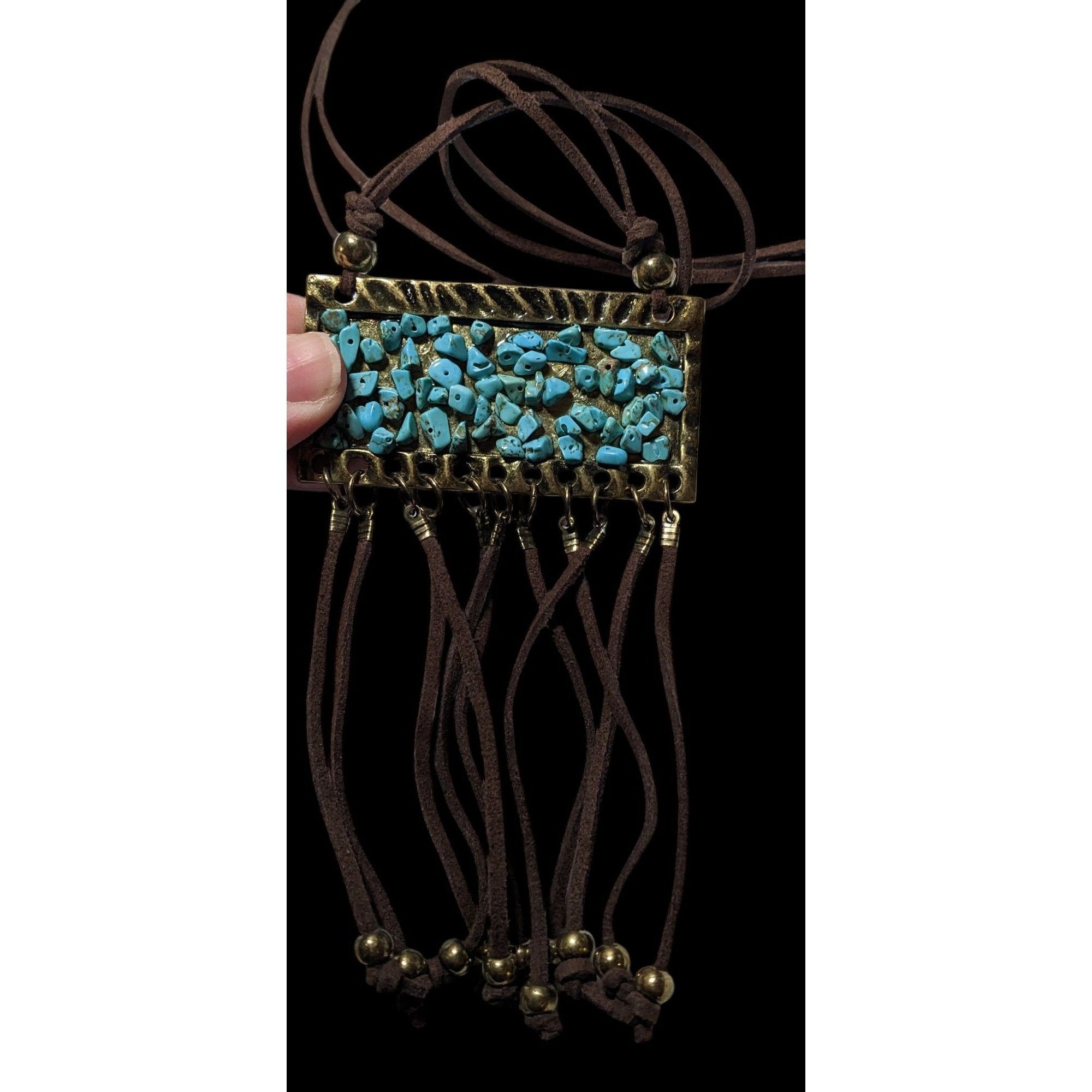 Other Southwestern Suede Turquoise Chip Fringe Pendant Necklace Size ONE SIZE - 4 Thumbnail