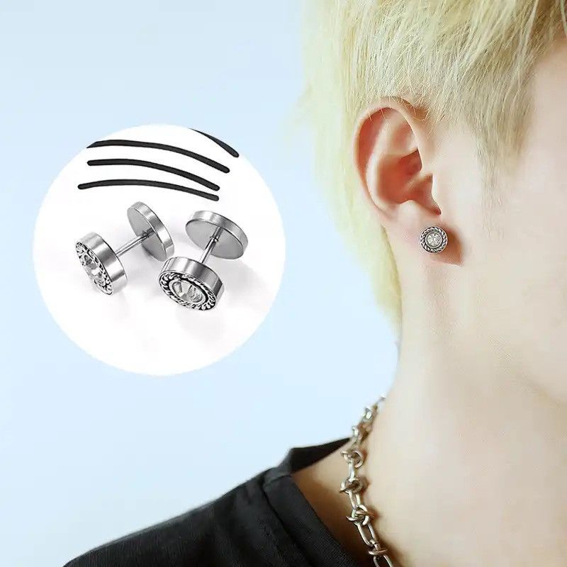 Jewelry all-match simple stainless steel Earrings round zircon Size ONE SIZE - 1 Thumbnail