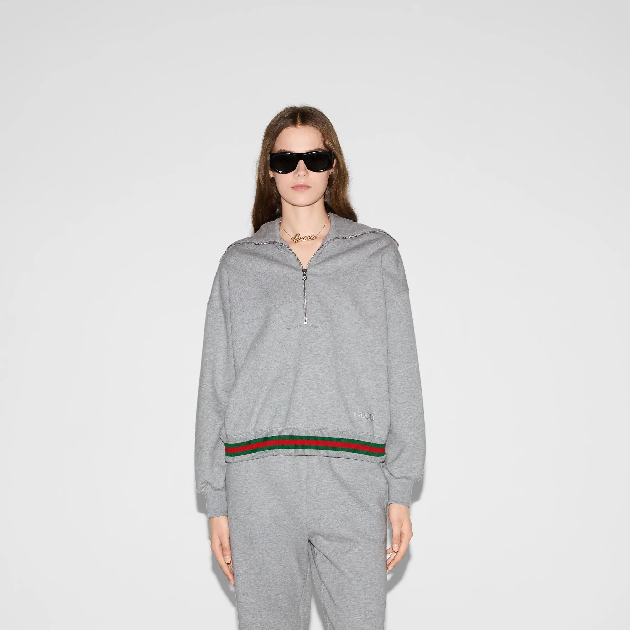 Gucci oc11z1125 Cotton Jersey Sweatshirt With Web in Grey Size M / US 6-8 / IT 42-44 - 5 Thumbnail