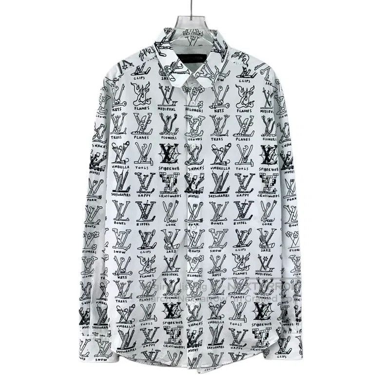 Louis Vuitton Louis Vuitton White logo graffiti full-print cotton lapel Size US XL / EU 56 / 4 - 1 Thumbnail