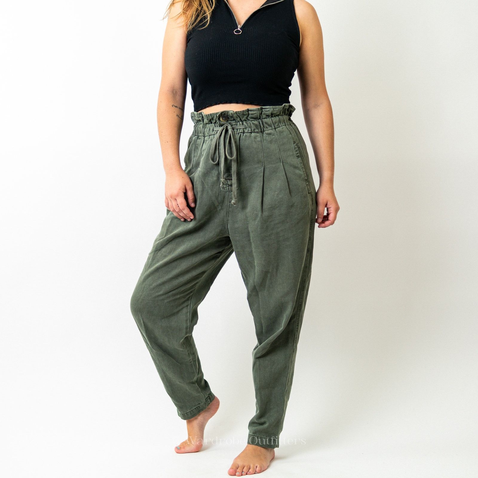 Free People Free People Sugar Kelp Green High Rise Paper Bag Pants Size 28" / US 6 / IT 42 - 2 Thumbnail