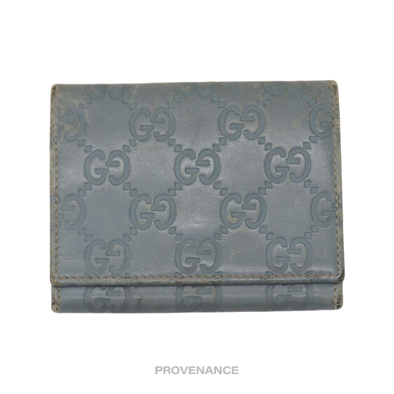 Gucci 🔴 Gucci Card Holder Wallet - Powder Blue Guccissima Leather Size ONE SIZE - 1 Thumbnail