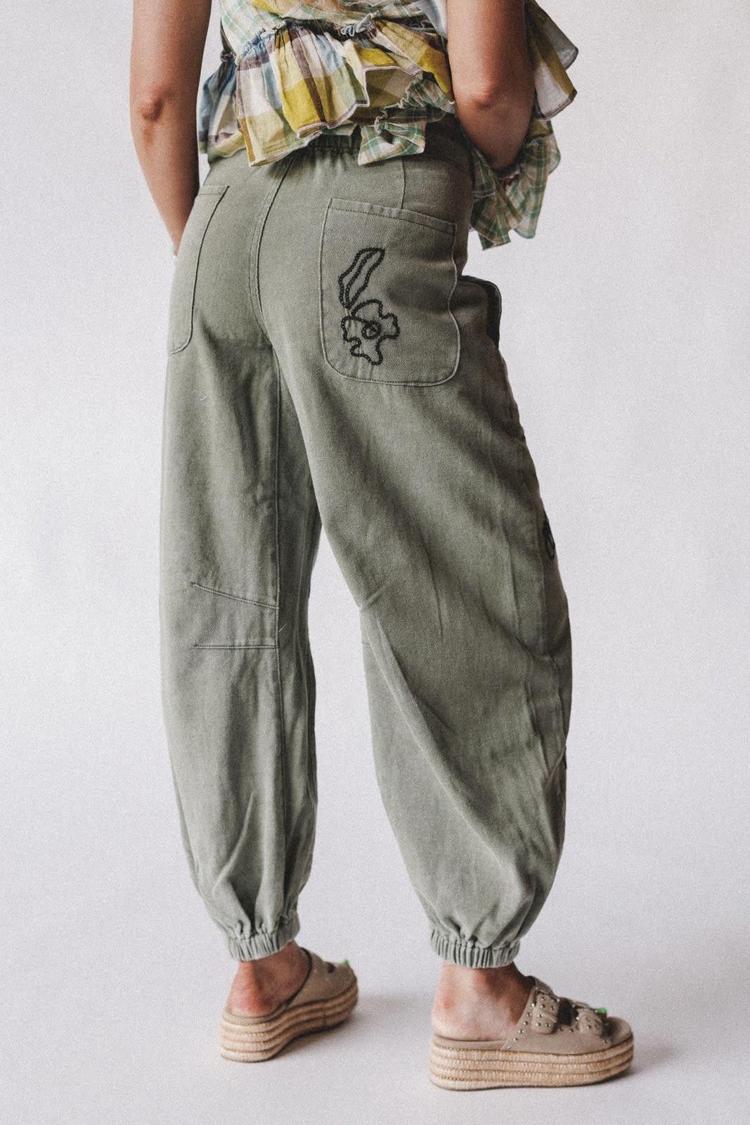 Other Floral Embroidered Pattern Solid Twill Jogger Pants by POL Size 32" / US 10 / IT 46 - 2 Thumbnail