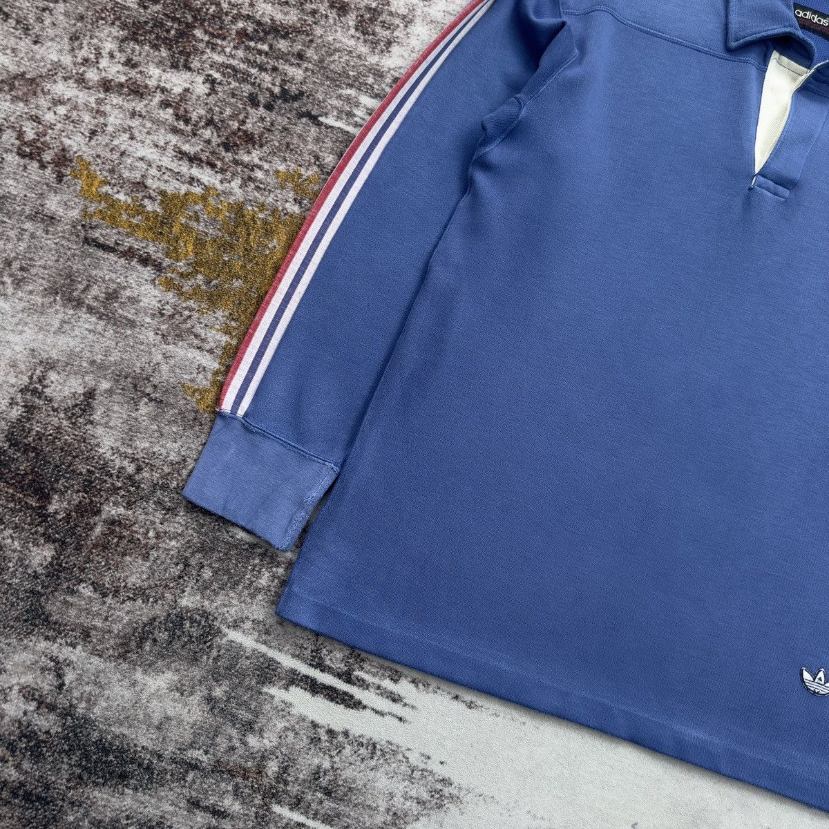 Adidas VINTAGE ADIDAS DESCENTE 3-STRIPES RUGBY SHIRT 1980s BLUE Size US L / EU 52-54 / 3 - 4 Thumbnail