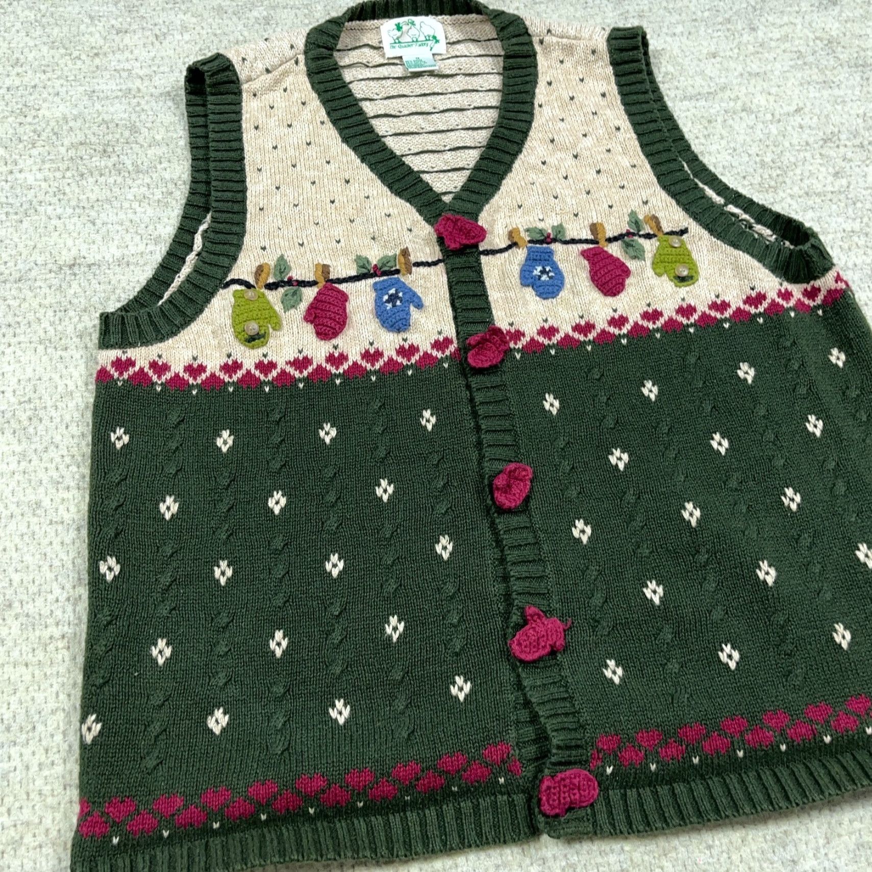 Vintage VINTAGE Sweater Loft Quaker Factory Vest Women 1X Green Knit Geometric 90s Christmas Casual Holiday Retro Size XL / US 12-14 / IT 48-50 - 4 Thumbnail