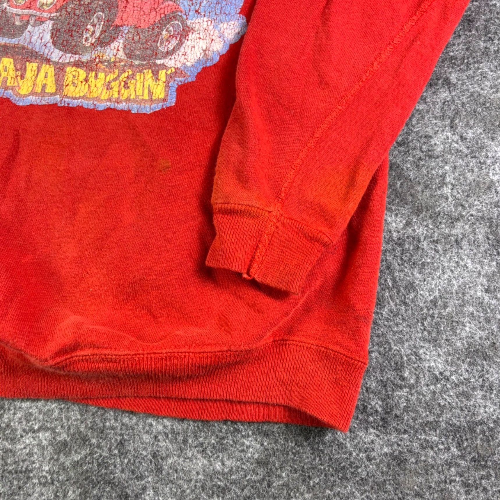 Vintage VINTAGE Baja Buggin Graphic Sweatshirt Red Raglan Crewneck Distressed S/M Shirt Adult XS? Size US S / EU 44-46 / 1 - 6 Thumbnail
