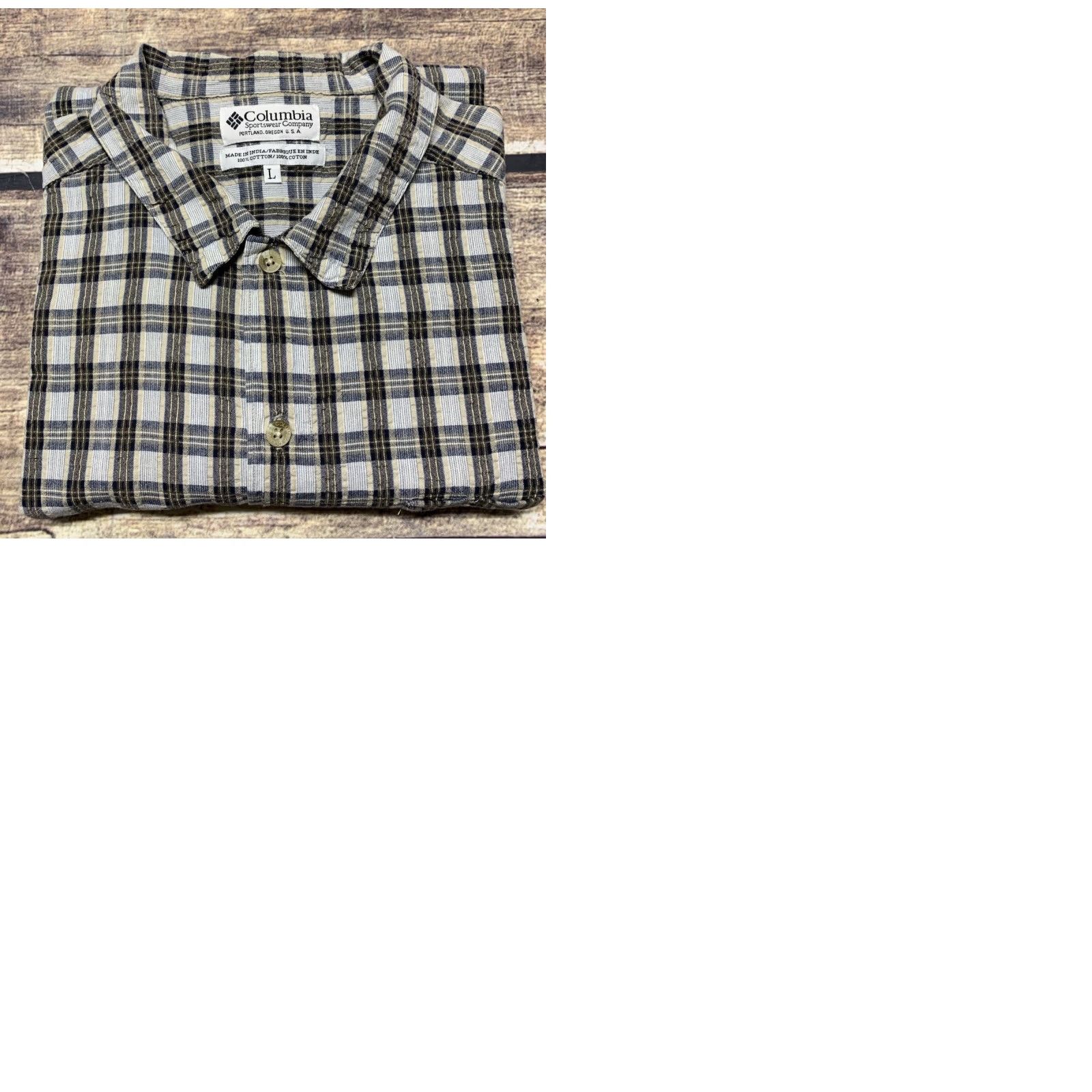 Vintage Columbia Button-Up Shirt Men Regular Short Sleeve Plaid Blue Brown Cream USA USA Theme Size US L / EU 52-54 / 3 - 9 Thumbnail