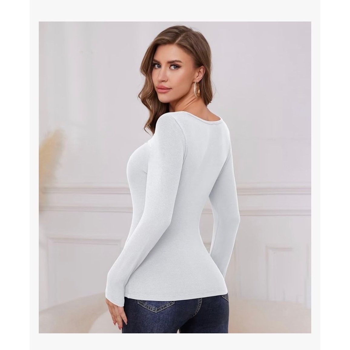 The Unbranded Brand Long Sleeve Shirts Women Ribbed 1 Piece Cutout Tops Fashion Size L / US 10 / IT 46 - 2 Thumbnail