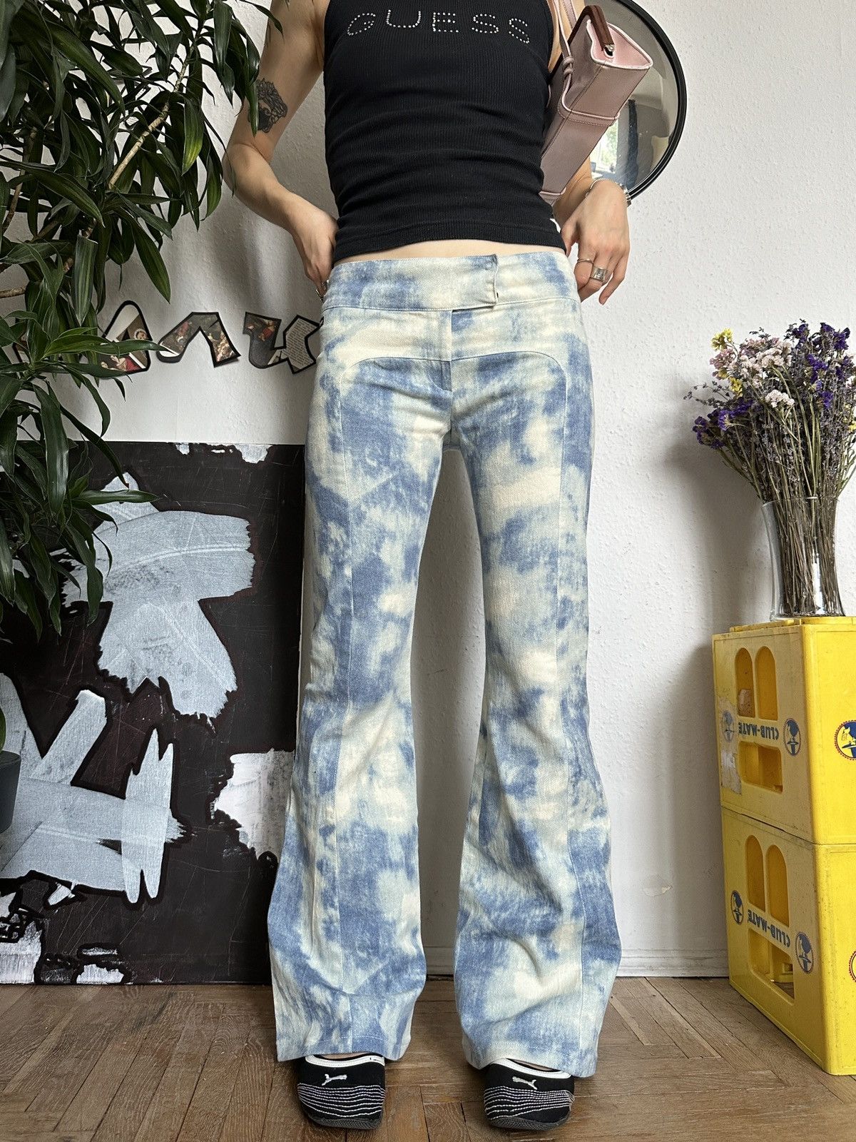 Japanese Brand × Seditionaries Flare jeans clouds low waist grunge vintage bootcut 00s Size 30" / US 8 / IT 44 - 2 Thumbnail