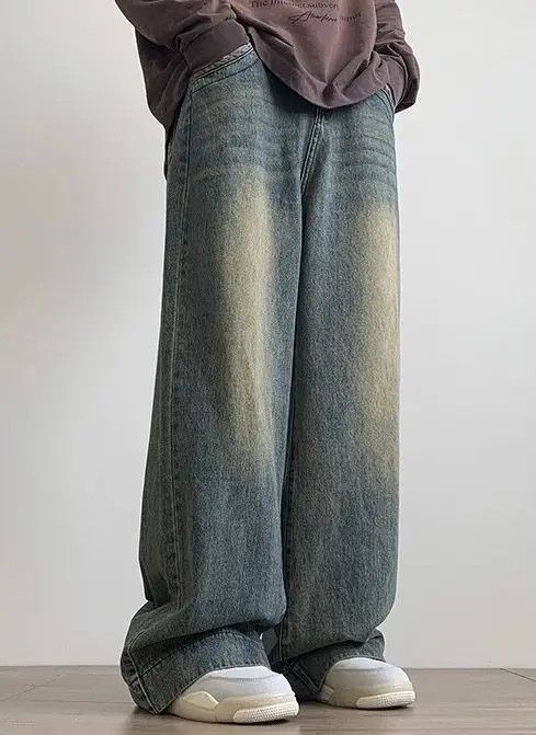image of Distressed Denim Fashion Oversize Distressed Retro Blue Jeans, Men's (Size 31)