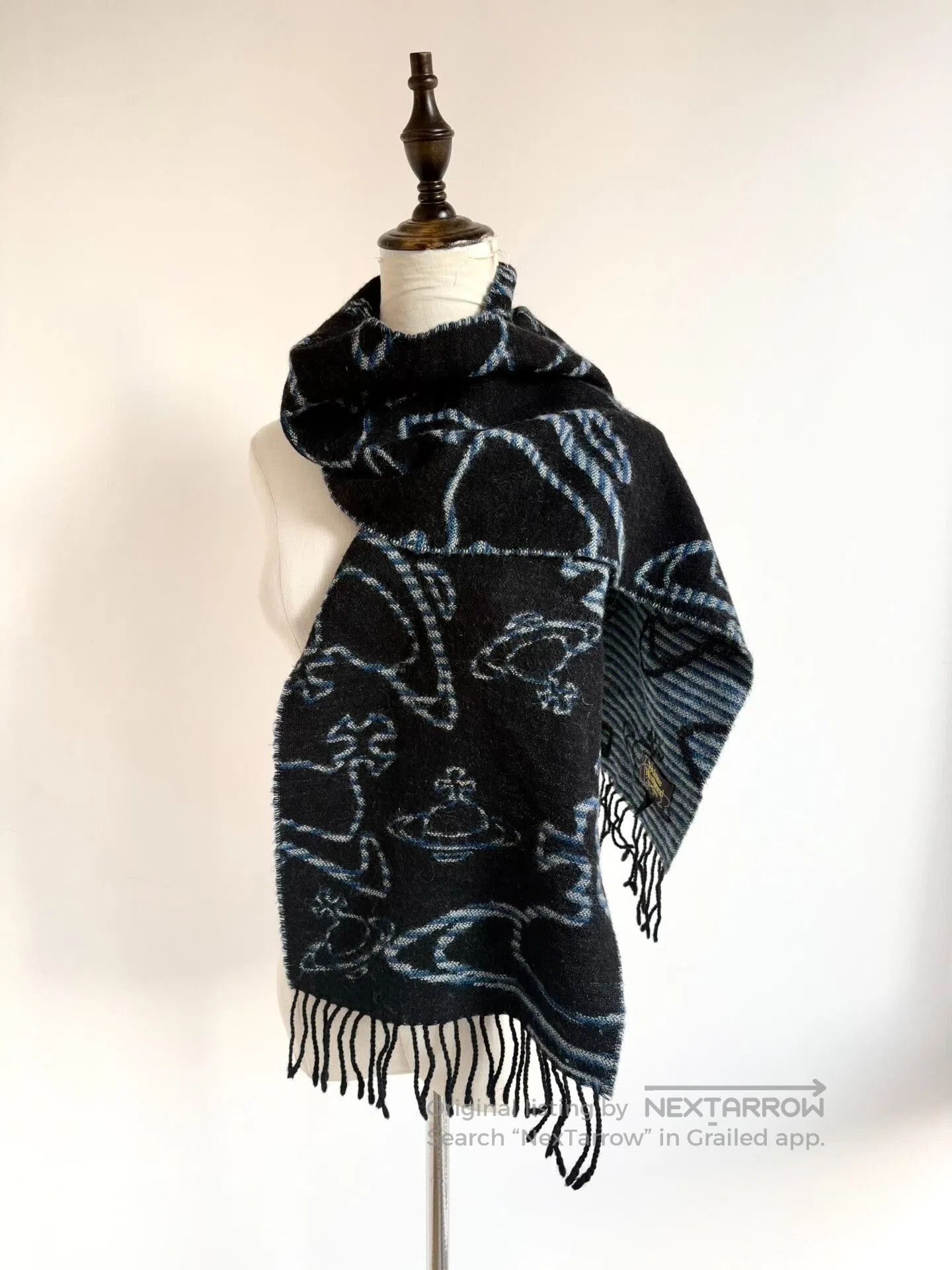 Vivienne Westwood Black Blue Striped Scarf.