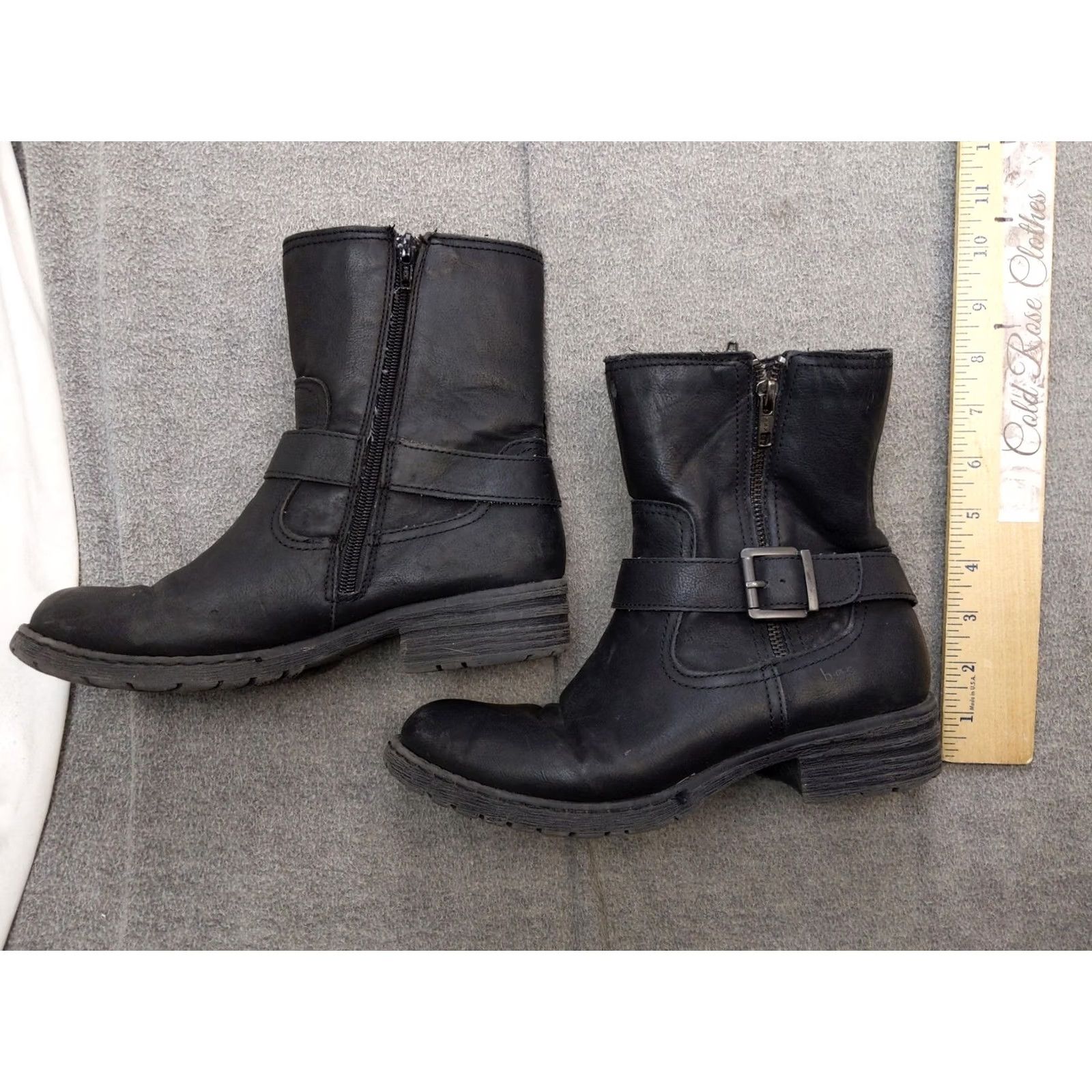 Vintage B.o.c Boots Womens Size 8 Black Synthetic Ankle Biker Zip Buckle Lined Booties Size US 8 / IT 38 - 2 Thumbnail
