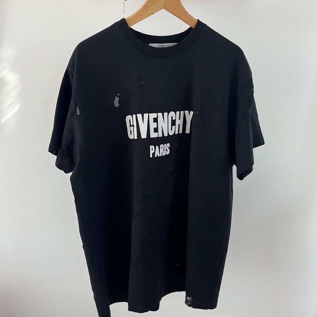 Image of Givenchy Paris Black Distressed XL Men’S T-Shirt, Men's