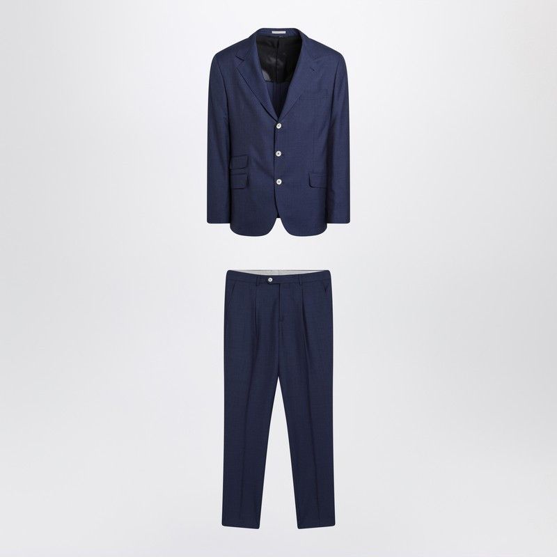 Brunello Cucinelli Blue Single-Breasted Wool Suit