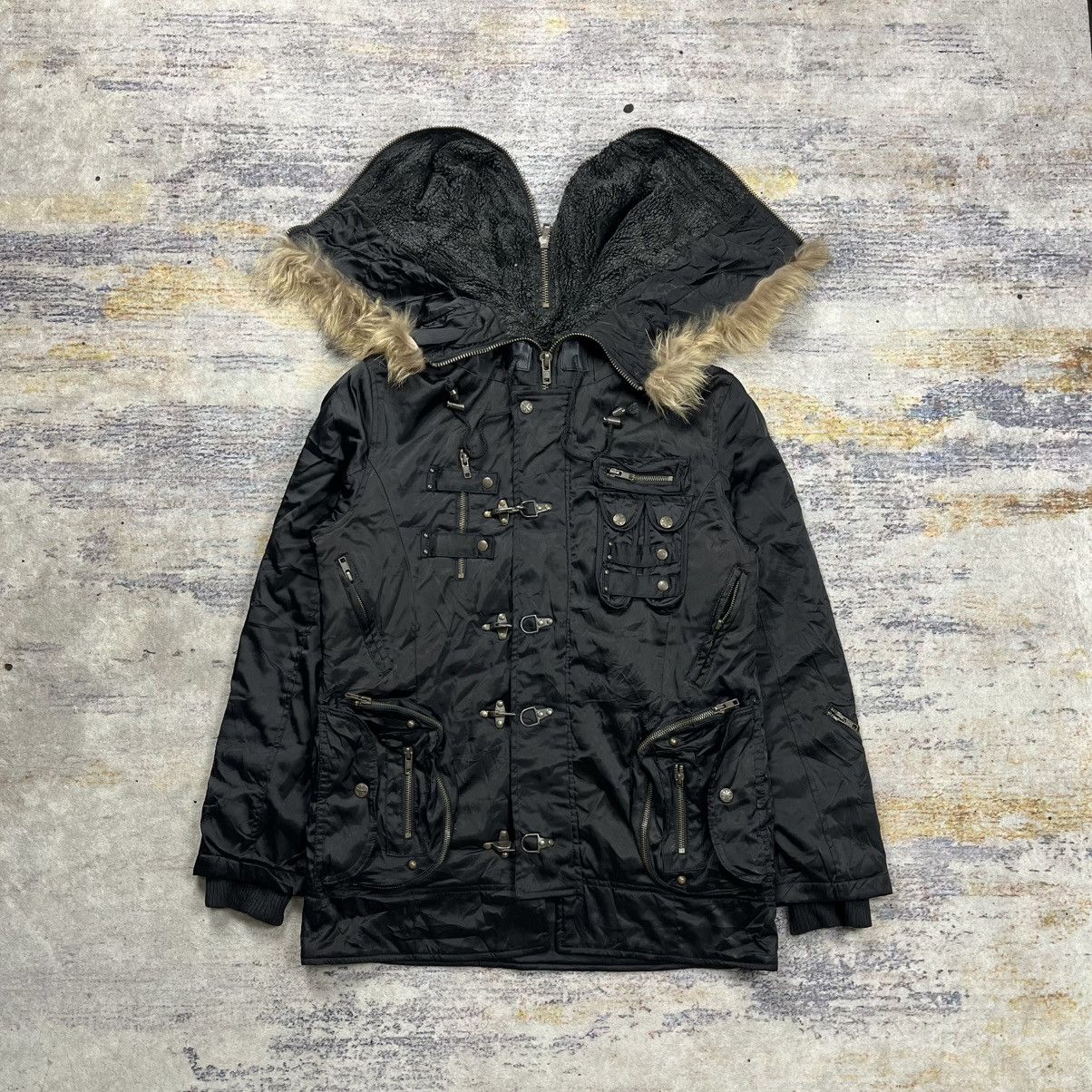 Midas Fur hoodie studded multi pocket jacket vkei style