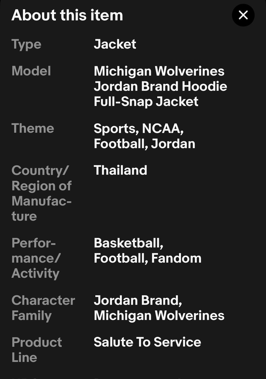 Jordan Brand Jordan x Michigan Wolverines x Salute to Service Coat Size US M / EU 48-50 / 2 - 9 Thumbnail