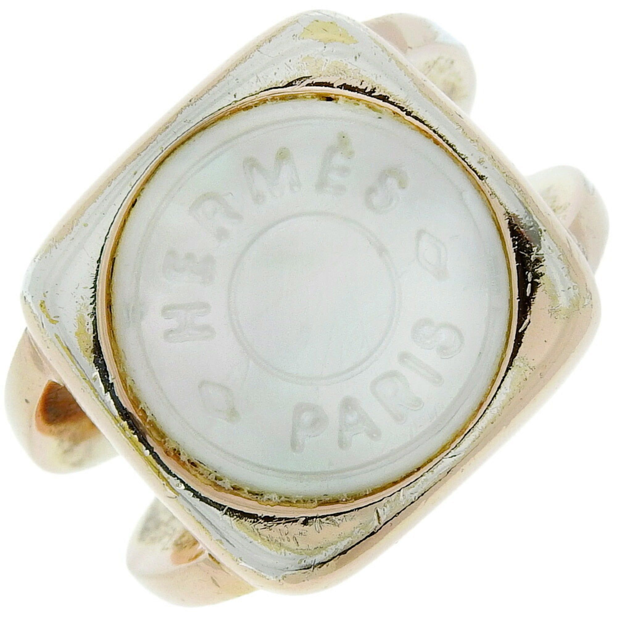 image of Hermes Corozo Serie Ring Gold Plated X White Shell No. 9 Women's in Black