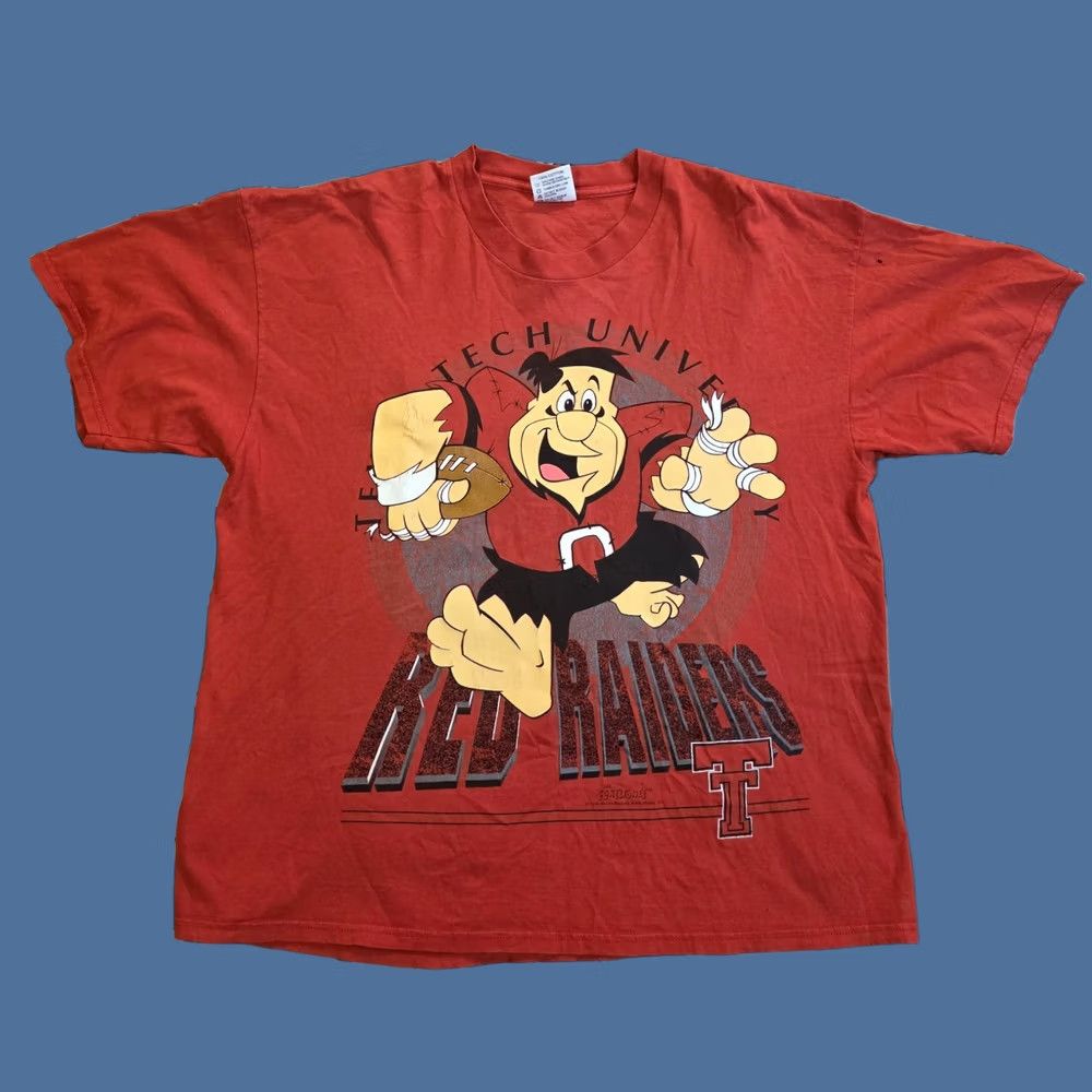 Vintage 90s Texas Tech T Shirt Adult 1XL Red Fred Flintstone Double Sided Grail Mens, Men's