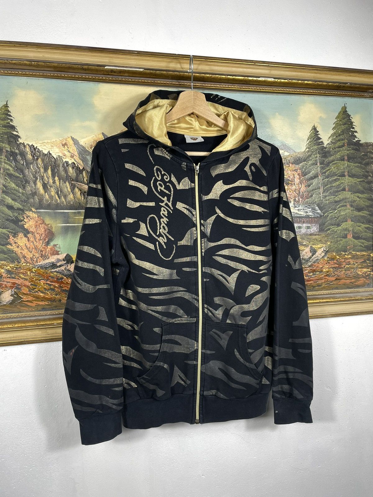 Christian Audigier × Ed Hardy × Vintage Ed Hardy Retro 00s Hoodie With Crystals Affliction Grunge Size XS / US 0-2 / IT 36-38 - 3 Thumbnail