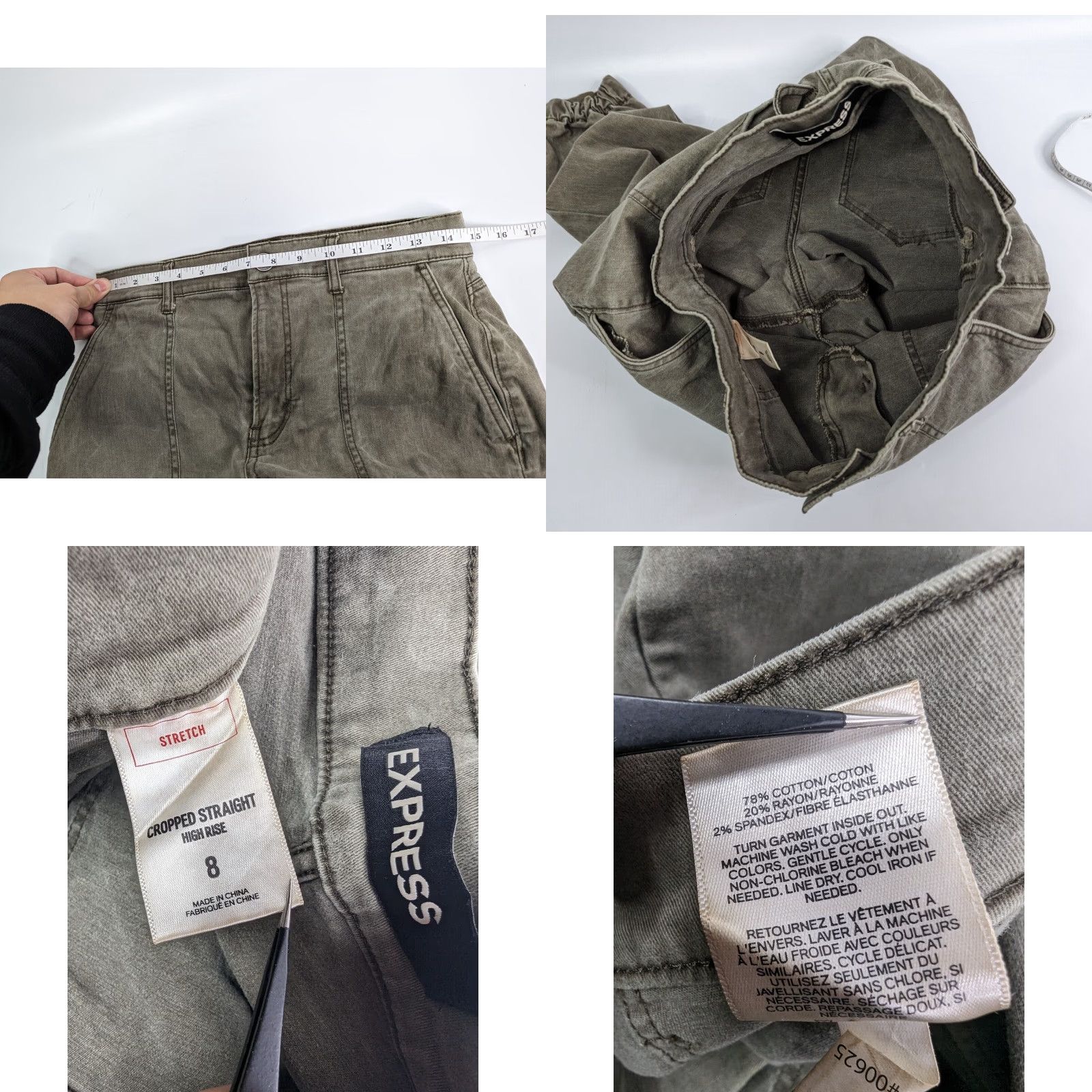 Express Express Womens Jeans 8 Green Olive Stretch Cropped Straight High Rise Pockets Denim 78% Cotton 20% Rayon 2% Spandex Size 30" / US 8 / IT 44 - 8 Thumbnail