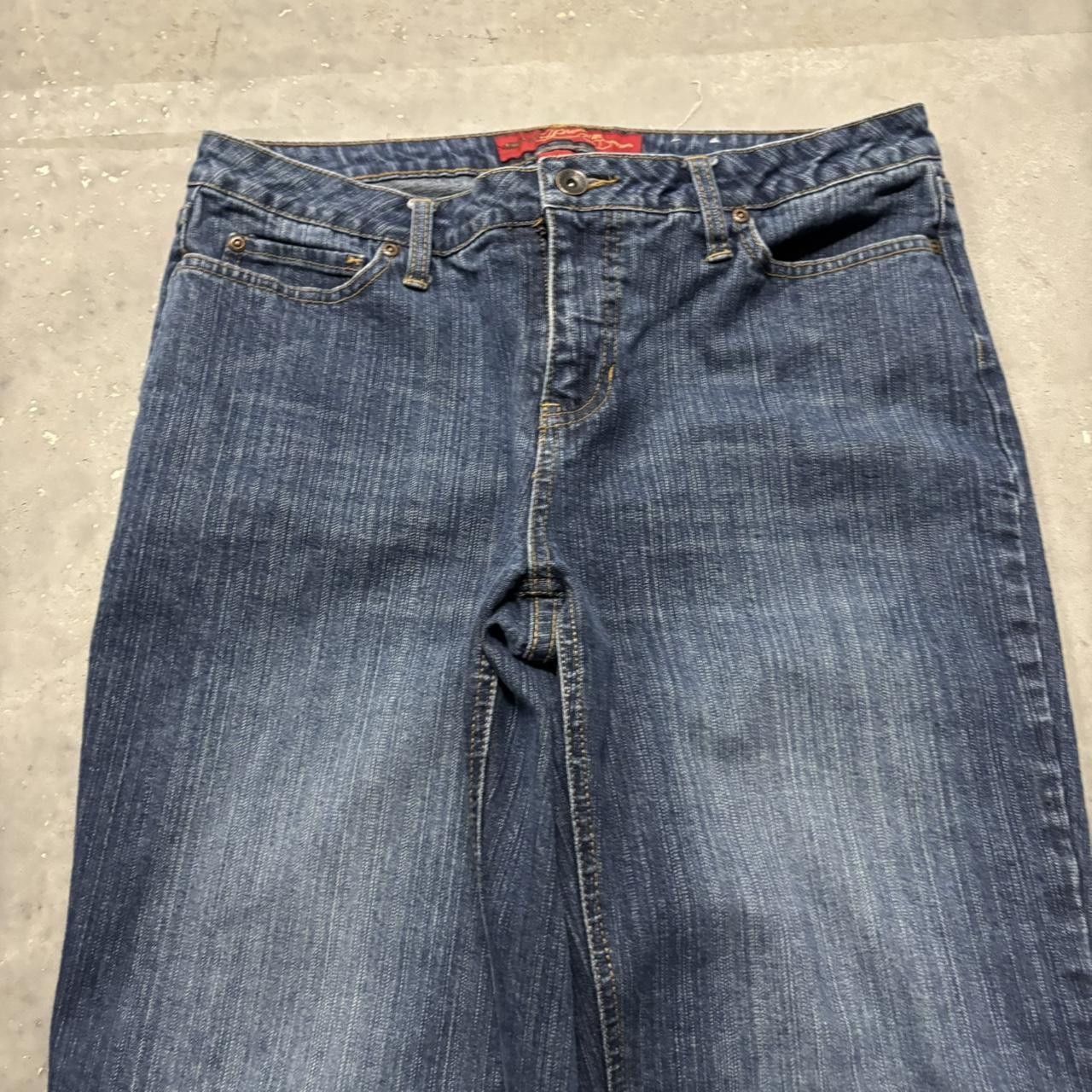 Japanese Brand × Vintage Crazy Vintage Y2K/2000s Dark Blue Wash Flared Denim Jeans! Size US 32 / EU 48 - 5 Thumbnail