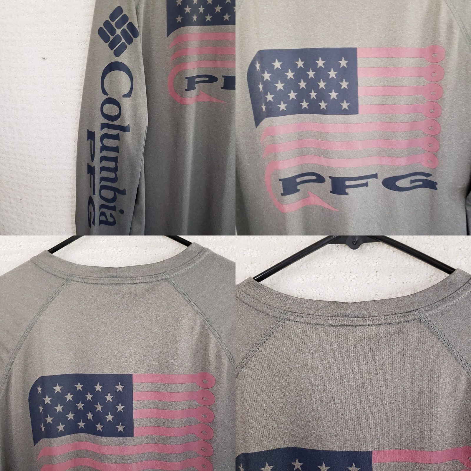 Vintage Columbia PFG Fishing Sun Shirt Men's L American Flag Graphic Long Sleeve Crew T Shirt Mens Regular Lightweight Moisture Wicking 50+SPF Gray Size US L / EU 52-54 / 3 - 8 Thumbnail