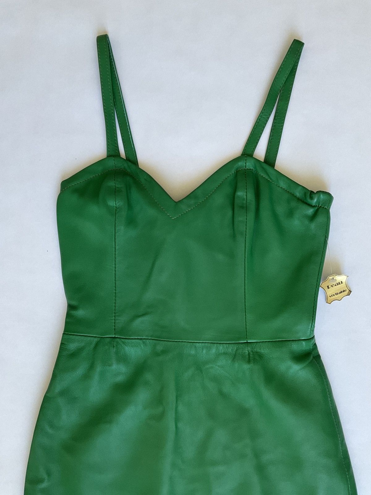 Vintage Green leather mini dress Size S / US 4 / IT 40 - 2 Thumbnail