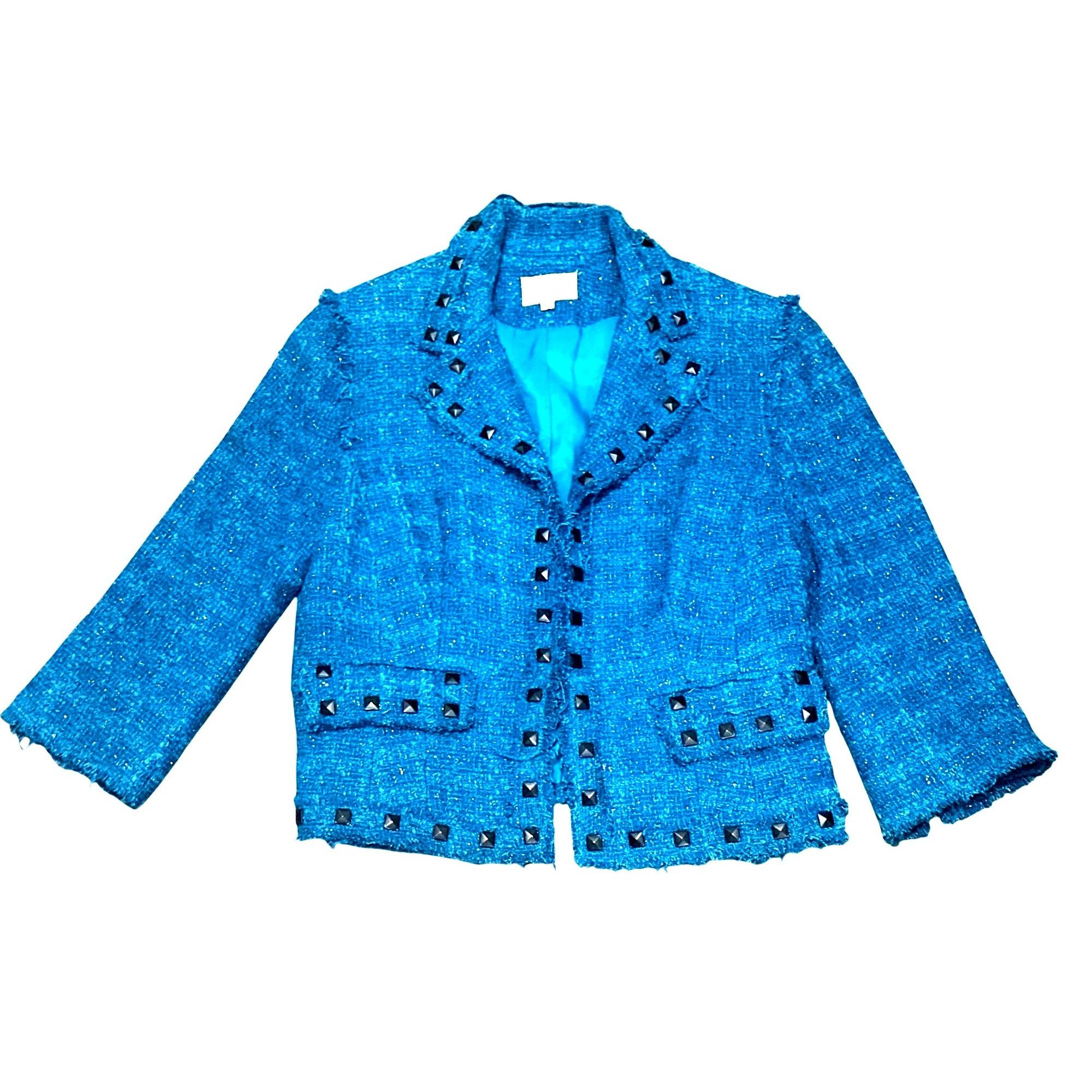 Other Alberto Makali Size 12 Teal Blue Boucle Studded Cropped Twee Size XL / US 12-14 / IT 48-50 - 10 Thumbnail