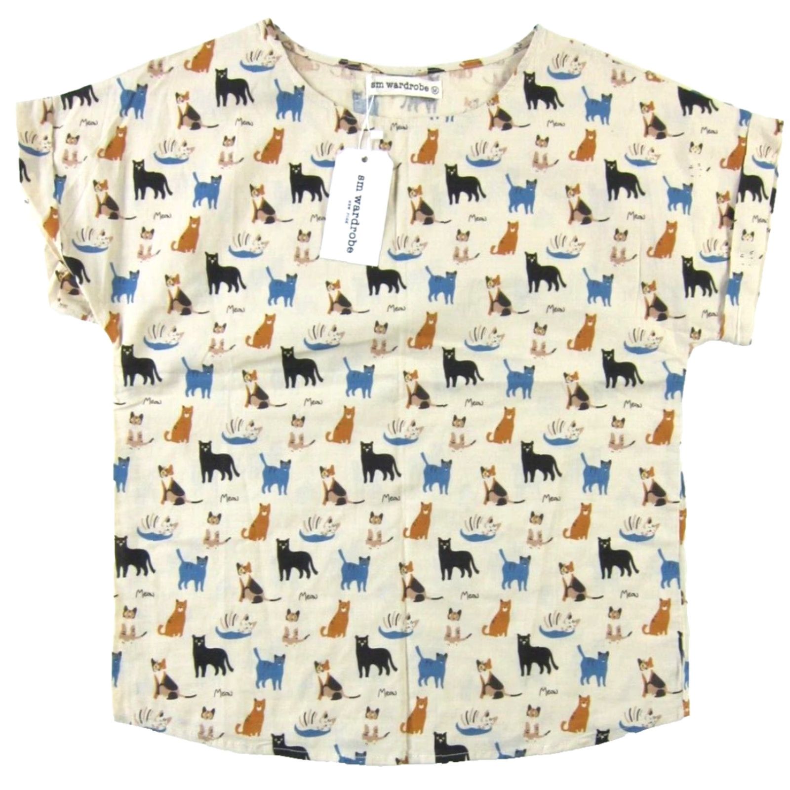 Vintage NWT SM Wardrobe Blouse Tunic 100% Cotton Ivory Cat Meow Shirt Medium Womens Size M / US 6-8 / IT 42-44 - 2 Thumbnail