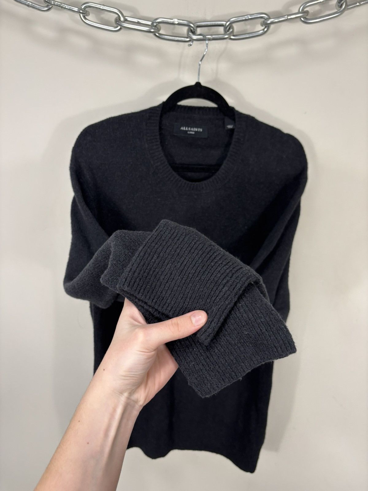 Allsaints AllSaints Men’s Olnar Crew Black/Grey Cotton Blend Sweater Size US L / EU 52-54 / 3 - 8 Thumbnail