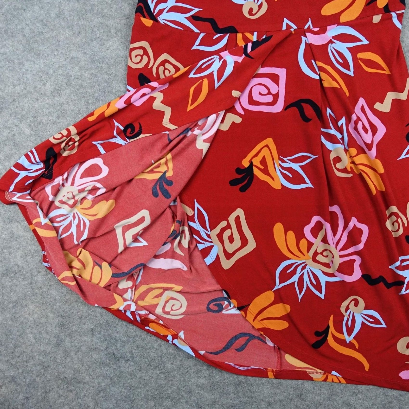 Donna Morgan Donna Morgan Dress Womens 14 Red Floral V Neck Pleated Sheath Midi Jersey Ruched Size XL / US 12-14 / IT 48-50 - 6 Thumbnail