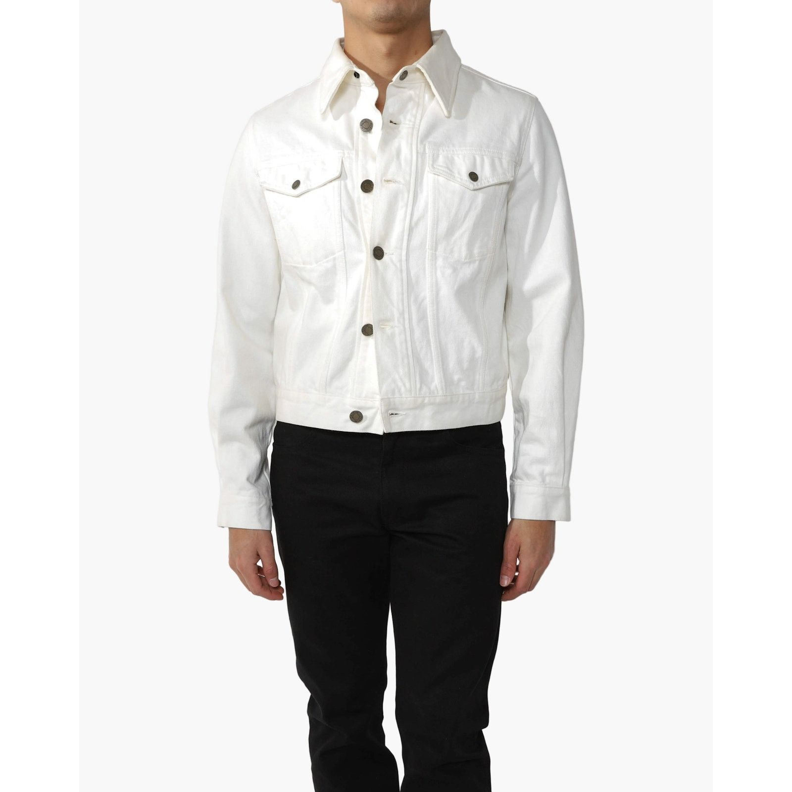 Calvin Klein 205W39NYC SS18 Back Screenprinted Trucker Jacket in White Denim Size US M / EU 48-50 / 2 - 1 Thumbnail