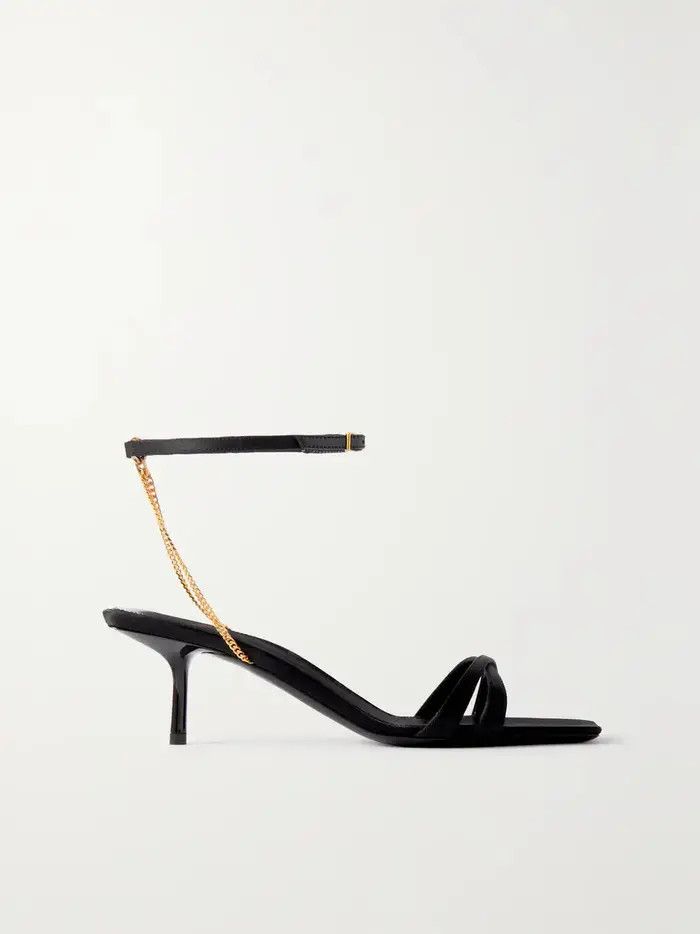 Saint Laurent Paris o1bcso1str1124 Melody Sandals In Crepe Satin in Black Size US 5 / IT 35 - 1 Thumbnail