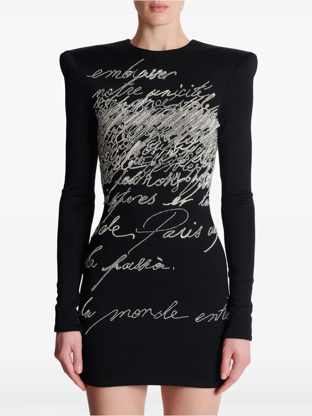 Balmain o1s1wg111225 Embellished Rhinestones Mini Dress in Black Size XL / US 12-14 / IT 48-50 - 5 Thumbnail