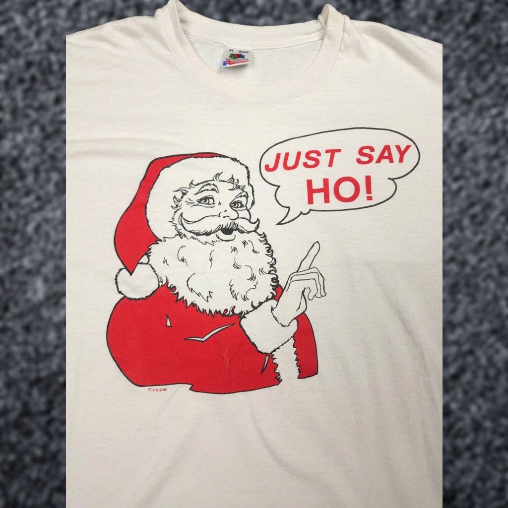 Fruit Of The Loom VINTAGE Fruit of the Loom Santa T Shirt Men's XL White Christmas Graphic Just Say Ho Stains Made USA Size US XL / EU 56 / 4 - 1 Thumbnail