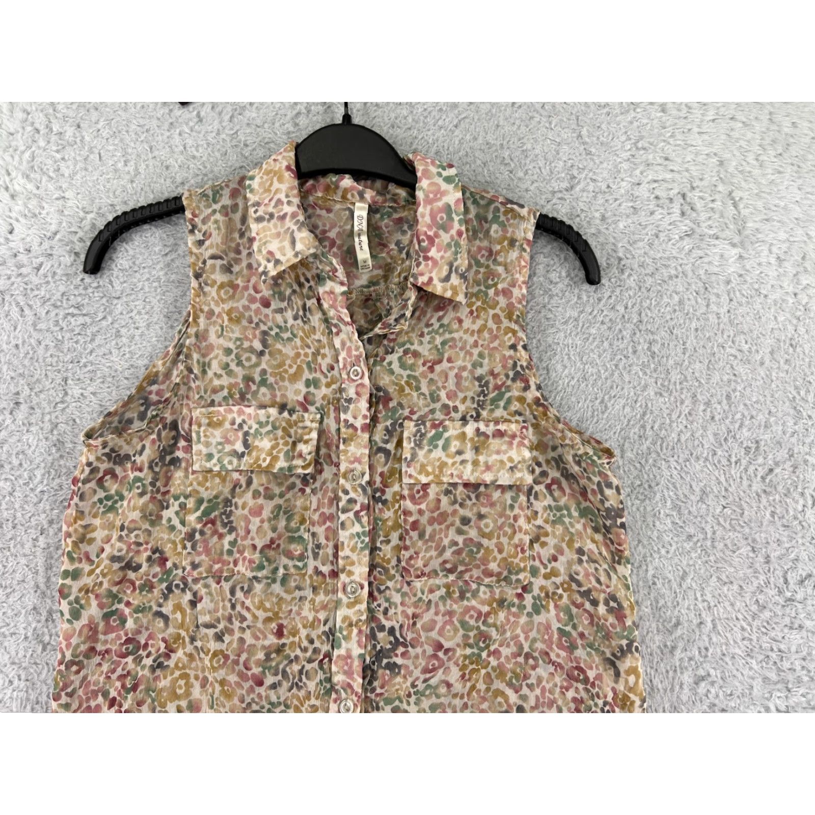Vintage DNA Couture Shirt Women Medium Beige Floral Print Button Up Sleeveless Polyester Womens Size M / US 6-8 / IT 42-44 - 5 Thumbnail