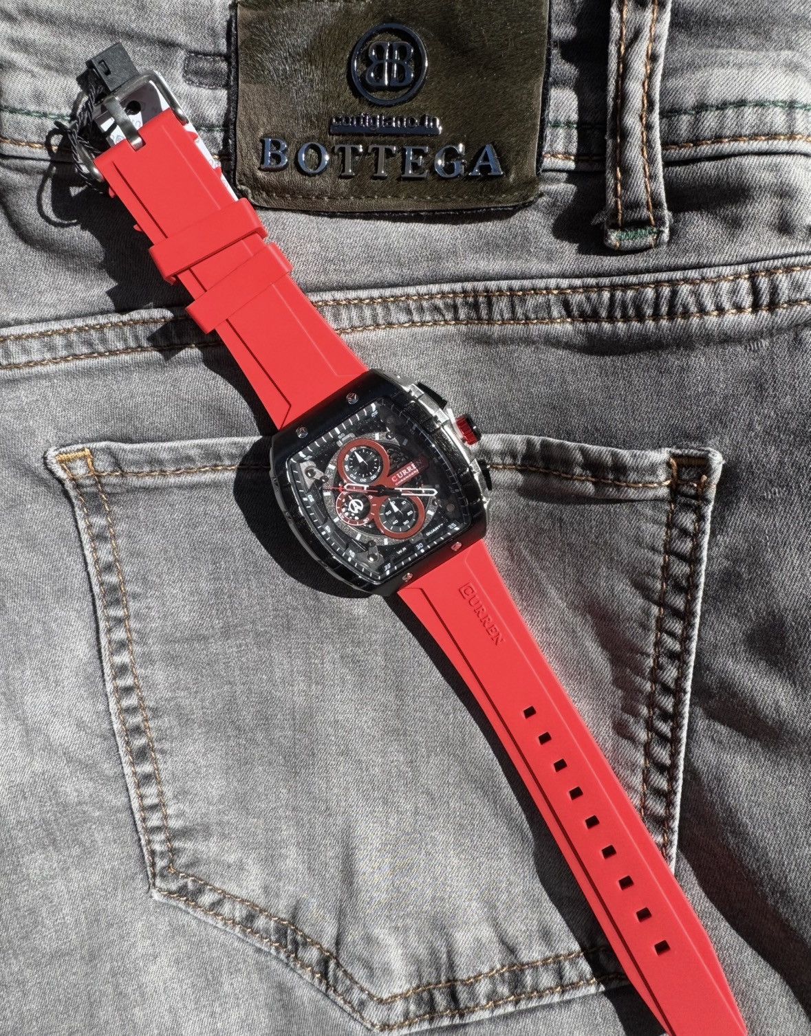 Curren Chronograph Red Men's Sport Wristwatch Quartz Brand New Size ONE SIZE - 2 Thumbnail
