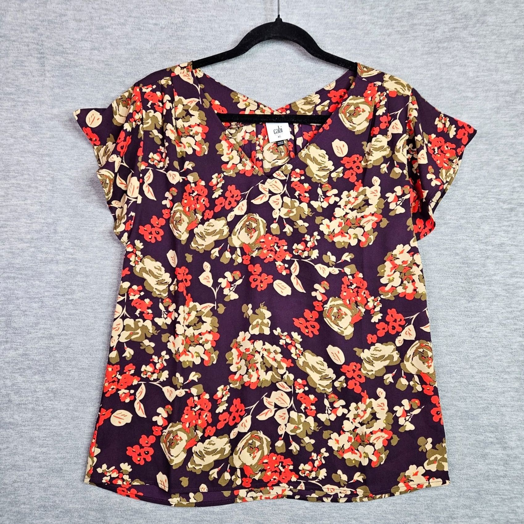 Vintage CAbi Women's XS Purple Floral V-Neck Blouse Size XS / US 0-2 / IT 36-38 - 2 Thumbnail