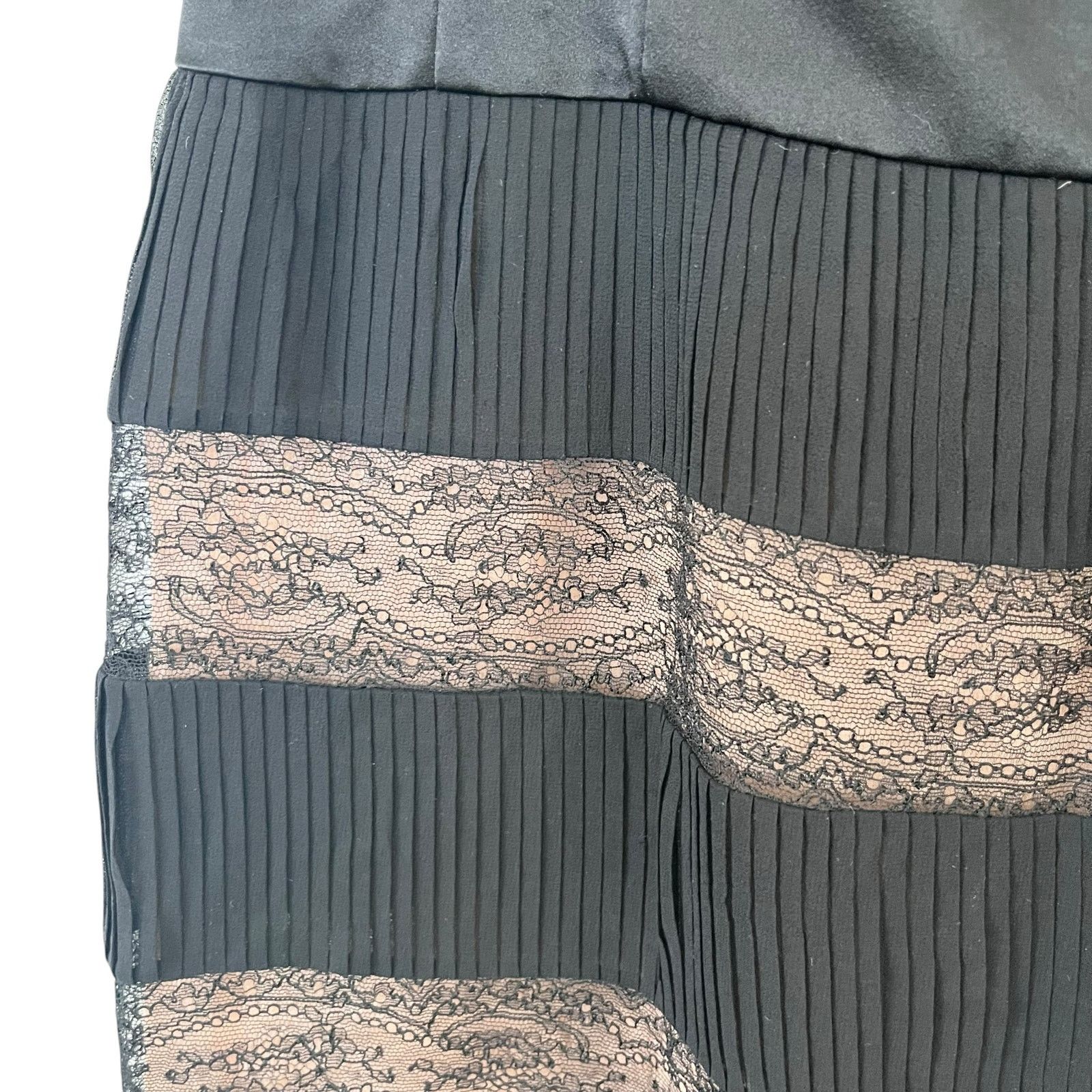 RED Valentino RED Valentino Black Satin Pleated Lace Panel Cocktail Dress Size M / US 6-8 / IT 42-44 - 6 Thumbnail