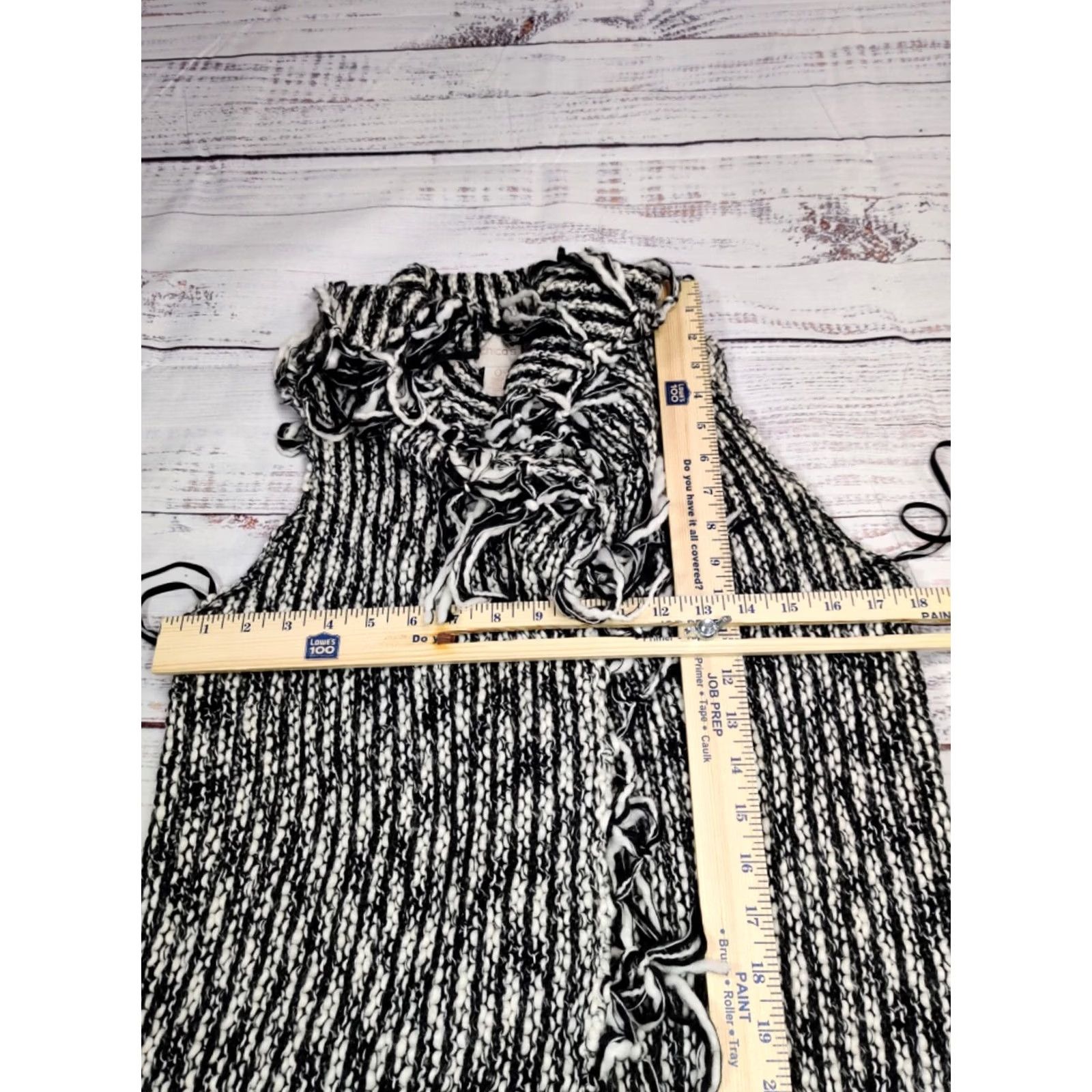 Vintage Chico's Sweater Vest Shirt Women S Black Fringe Open Front Striped Knit Wool Blend Vest Size S / US 4 / IT 40 - 4 Thumbnail