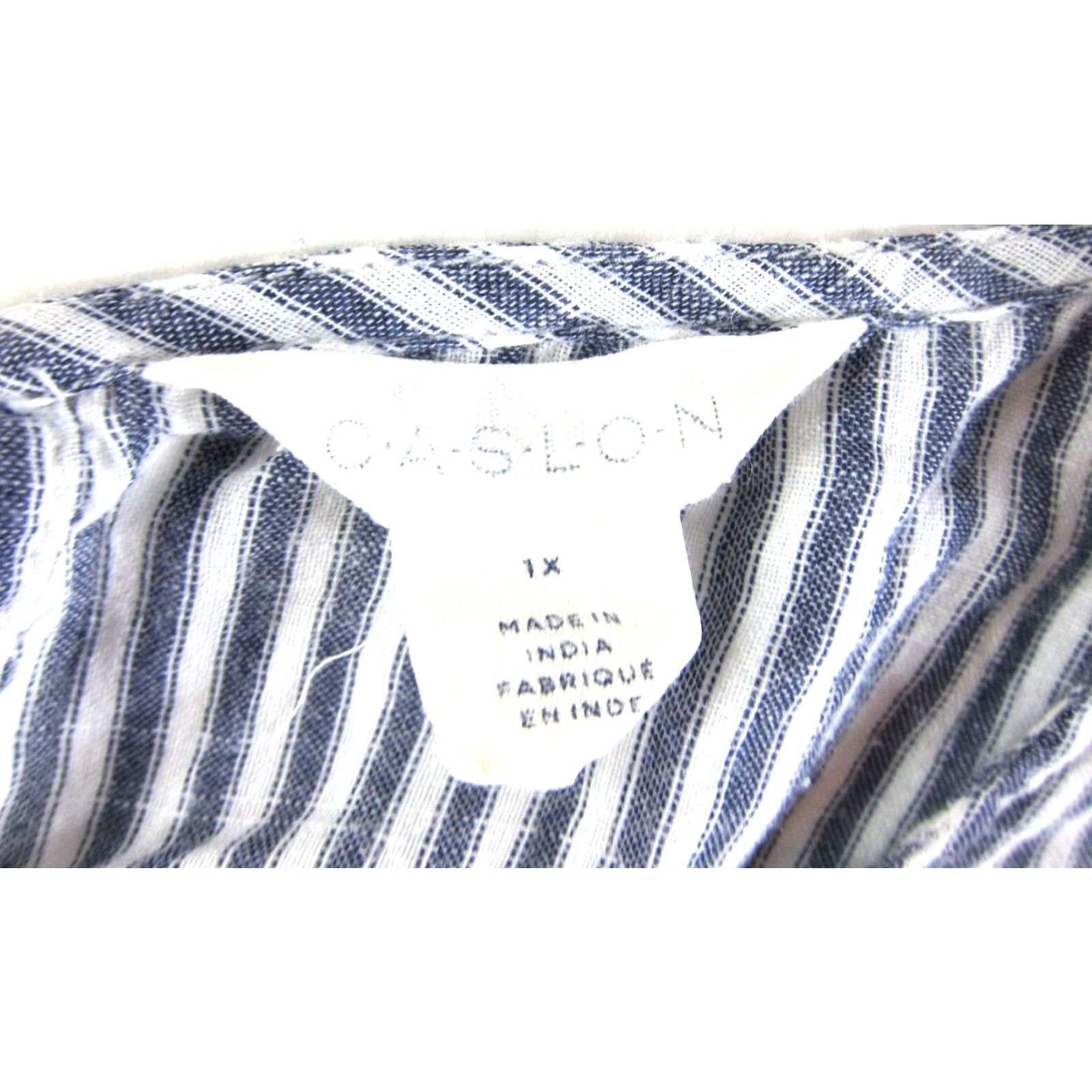 Vintage CASLON Blouse Tunic Women 1X Blue White Stripe Pink Embroidered Floral Casual Sleeves 3/4 Cotton Tunic Peasant Size XL / US 12-14 / IT 48-50 - 3 Thumbnail