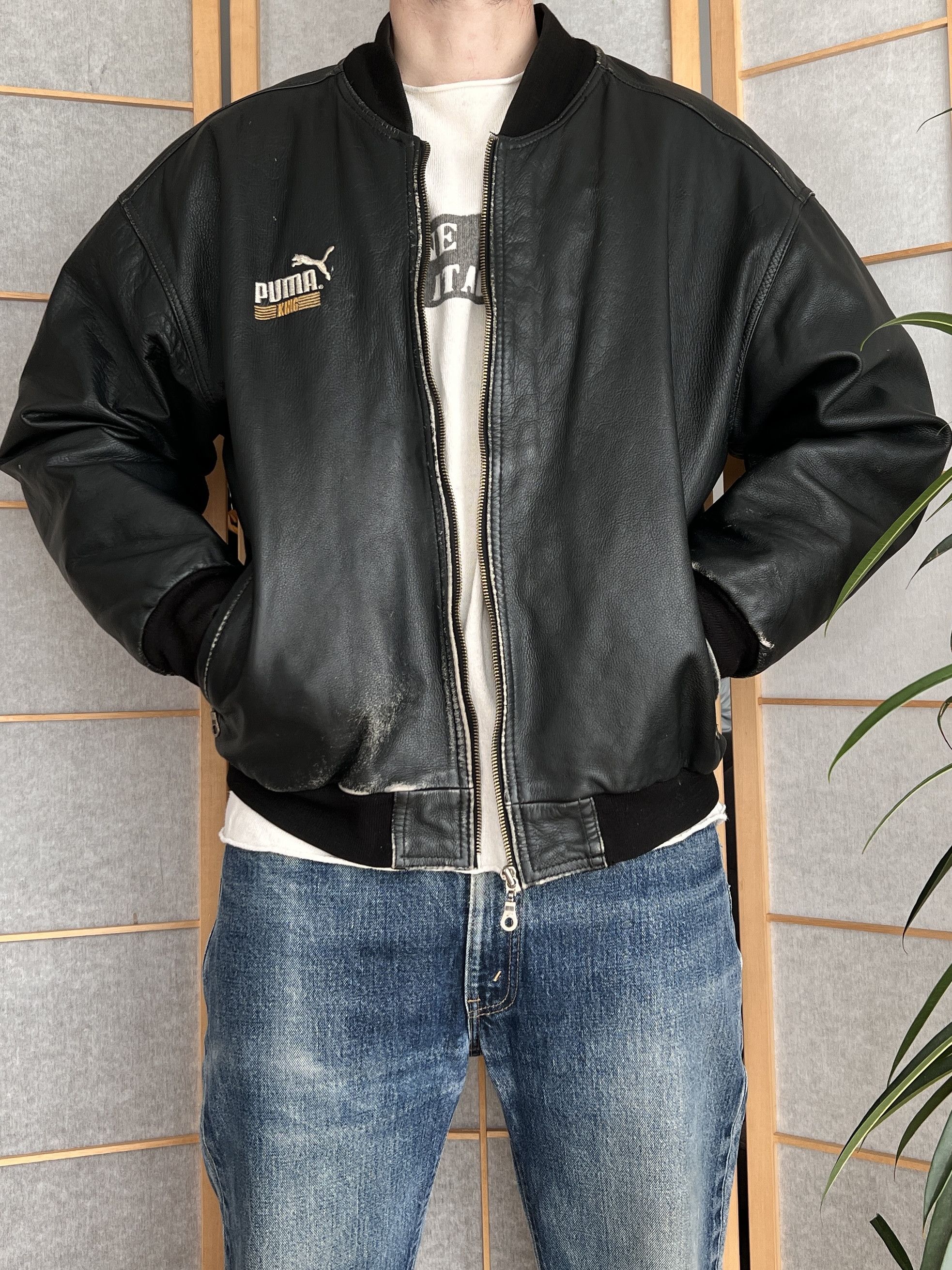 Puma PUMA KING rare vintage 1985 boxy bomber leather jacket baggy Size US L / EU 52-54 / 3 - 7 Thumbnail