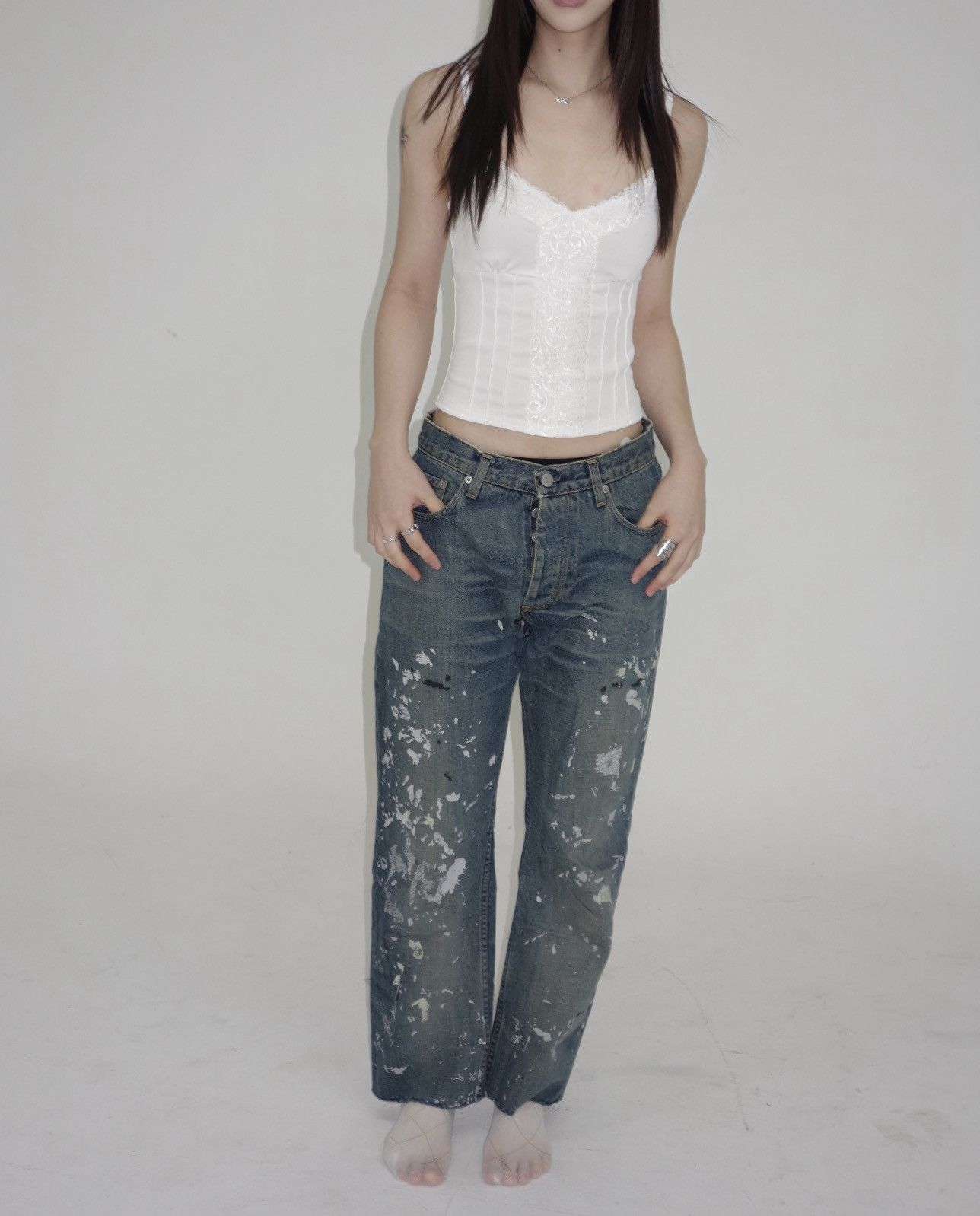 Helmut Lang Helmut Lang 1998 Painted Denim First Edition Size US 29 - 1 Thumbnail