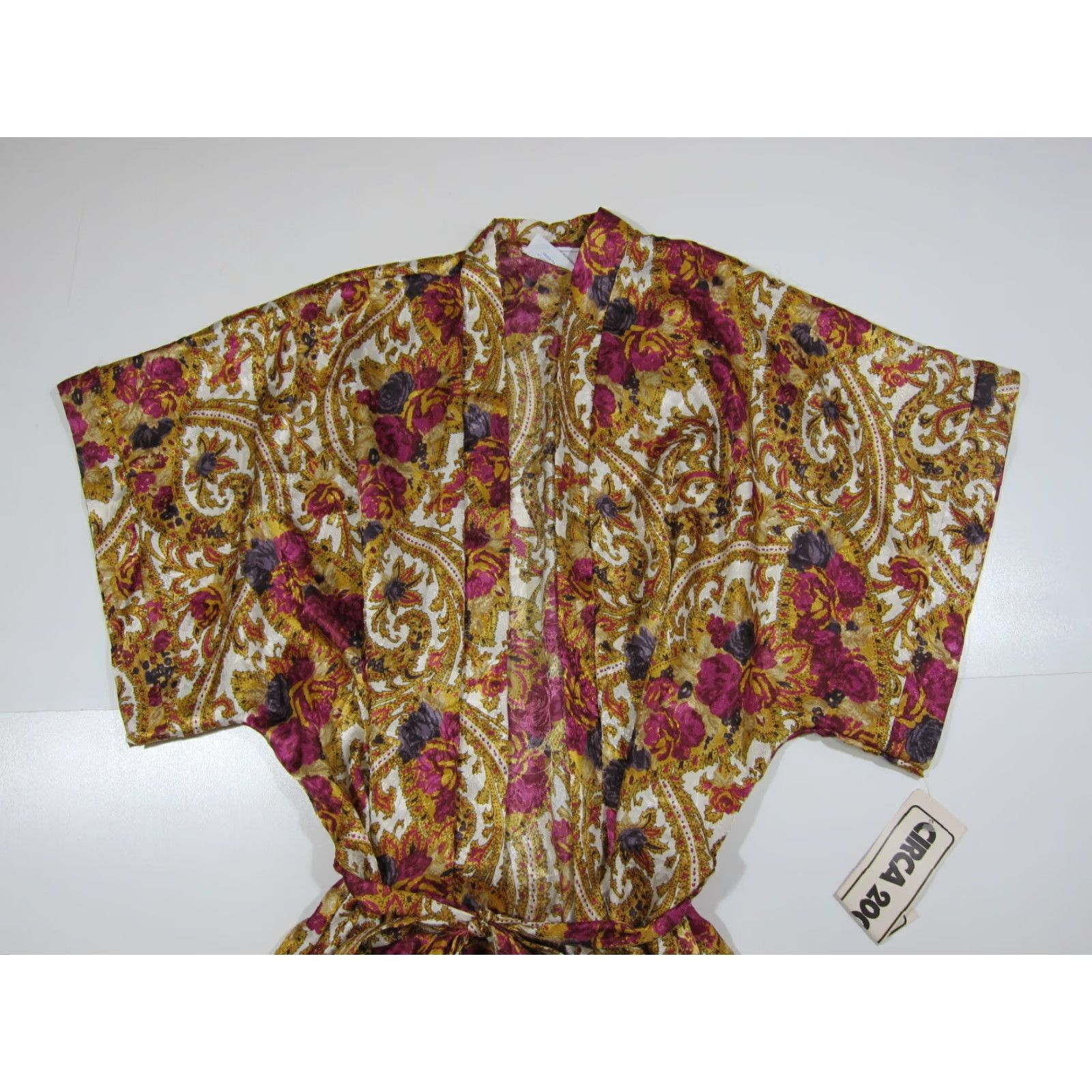 Nordstrom VINTAGE Circa 2000 Nordstrom Purple Gold Floral Satin Tie Short Robe Women Large Size 36" / US 14 / IT 50 - 5 Thumbnail