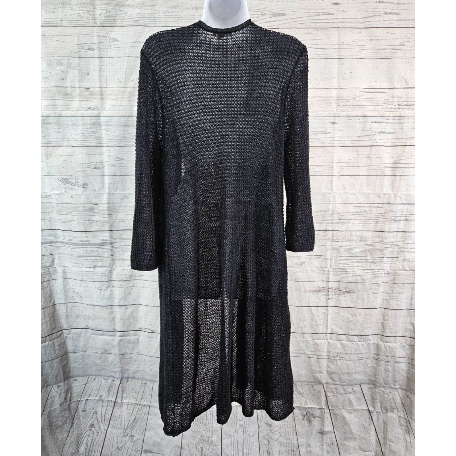 Eileen Fisher Eileen Fisher Cardigan Womens Open Knit Solid Black Long Sleeve Size L Size L / US 10 / IT 46 - 4 Thumbnail