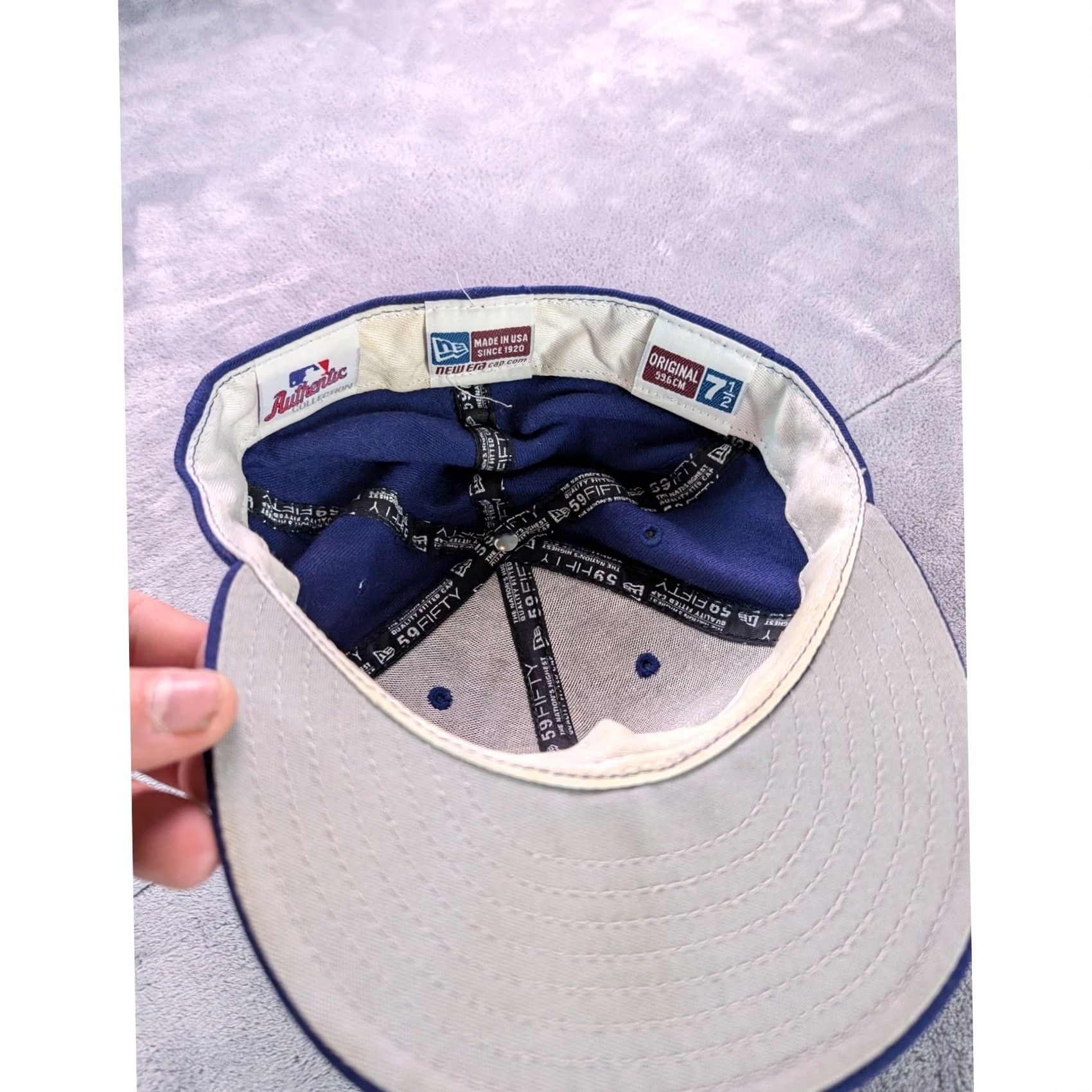 New Era VINTAGE? no. New Era 59FIFTY Chicago Cubs Fitted Hat 7 1/2 Blue MLB Authentic Made in USA Size ONE SIZE - 4 Thumbnail
