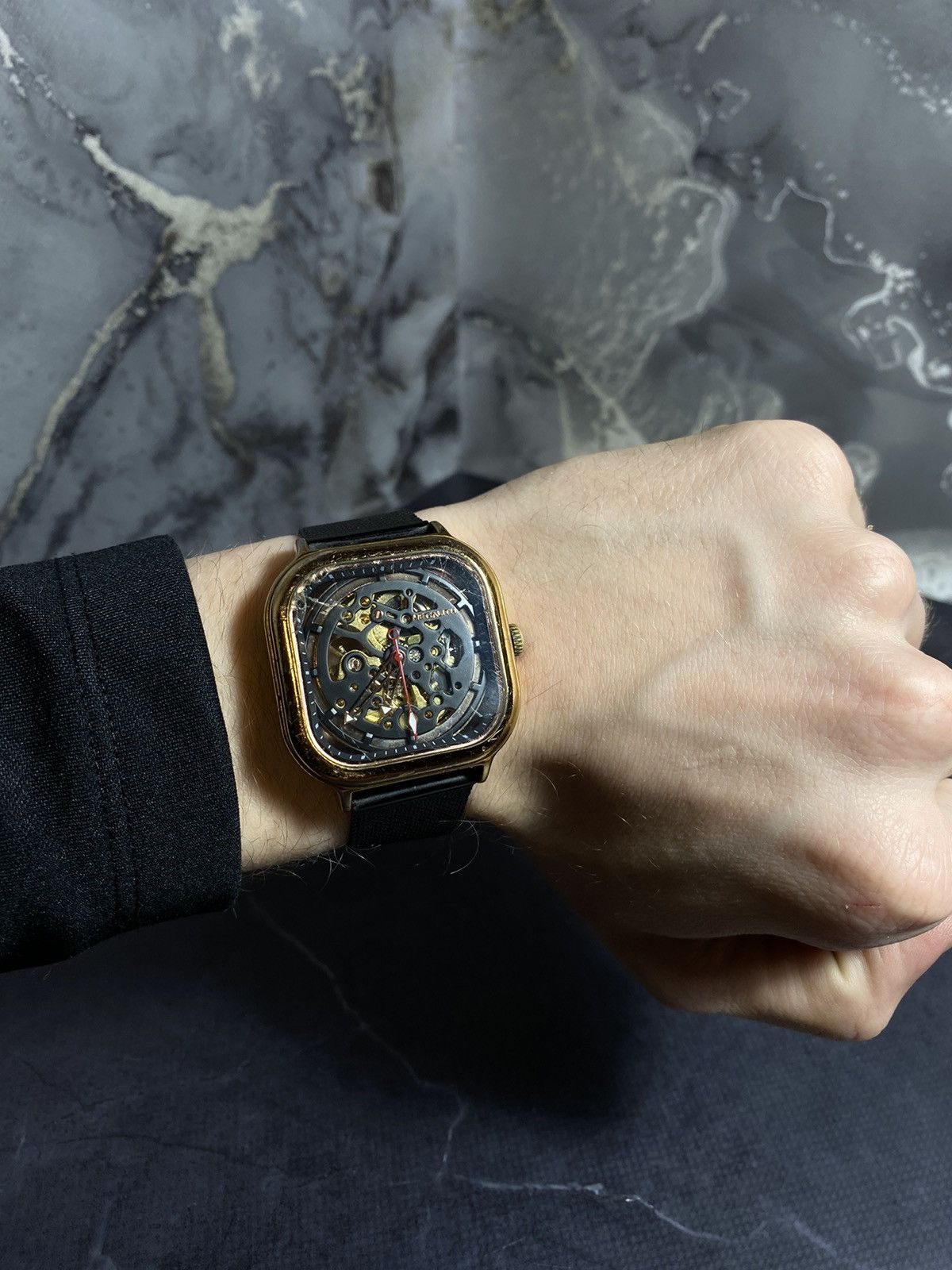 Vintage Skeleton Automatic Gold Square Watch Vintage Style Size ONE SIZE - 2 Thumbnail