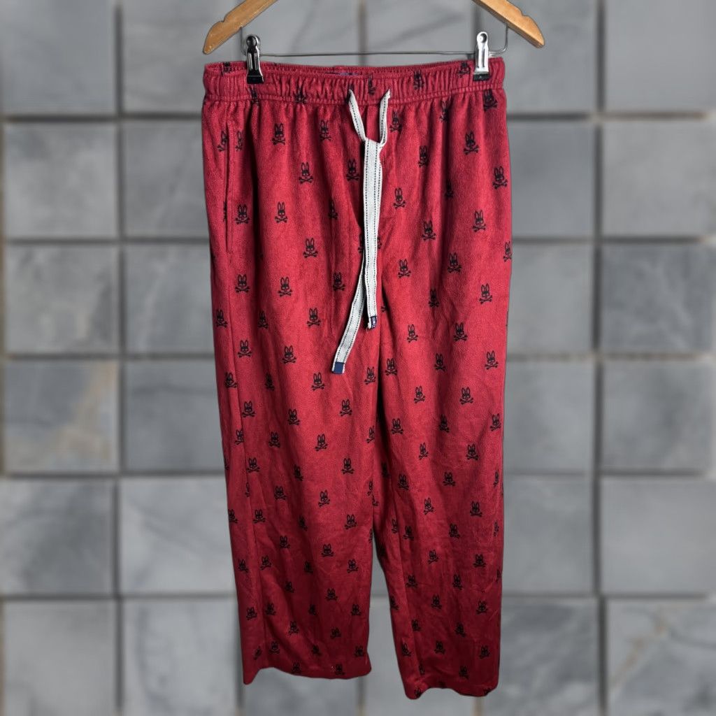 Psycho Bunny Psycho Bunny Pajama Pants Mens M Red Fleece Drawstring Lounge Sleepwear Size US 31 - 1 Thumbnail